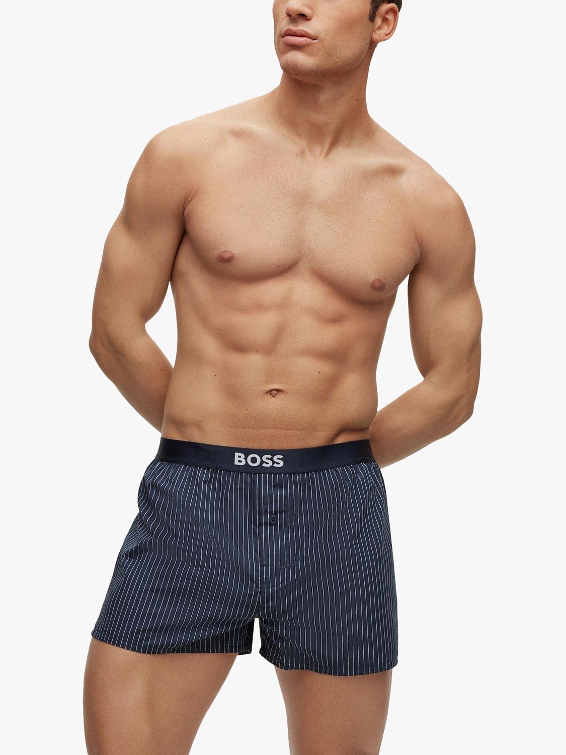 Product image 3 of 5, which shows BOSS Cotton Boxers, Pack of 2, Dark Blue/Stripe, XL