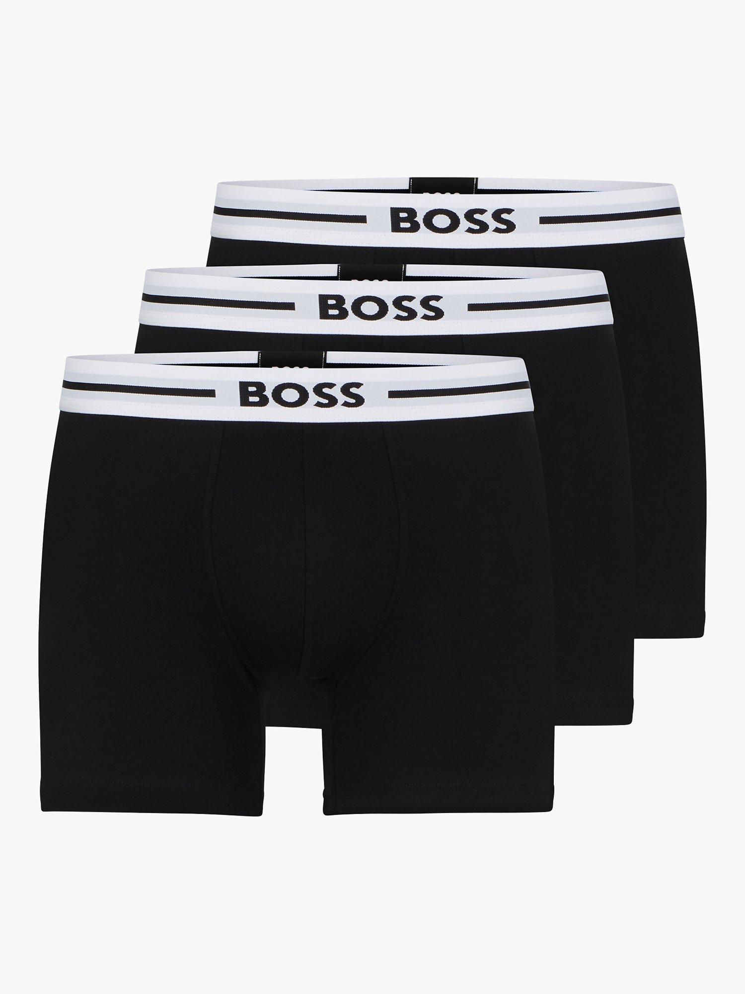 HUGO BOSS Jacquard Waistband Stretch Cotton Trunks, Pack of 3, Black