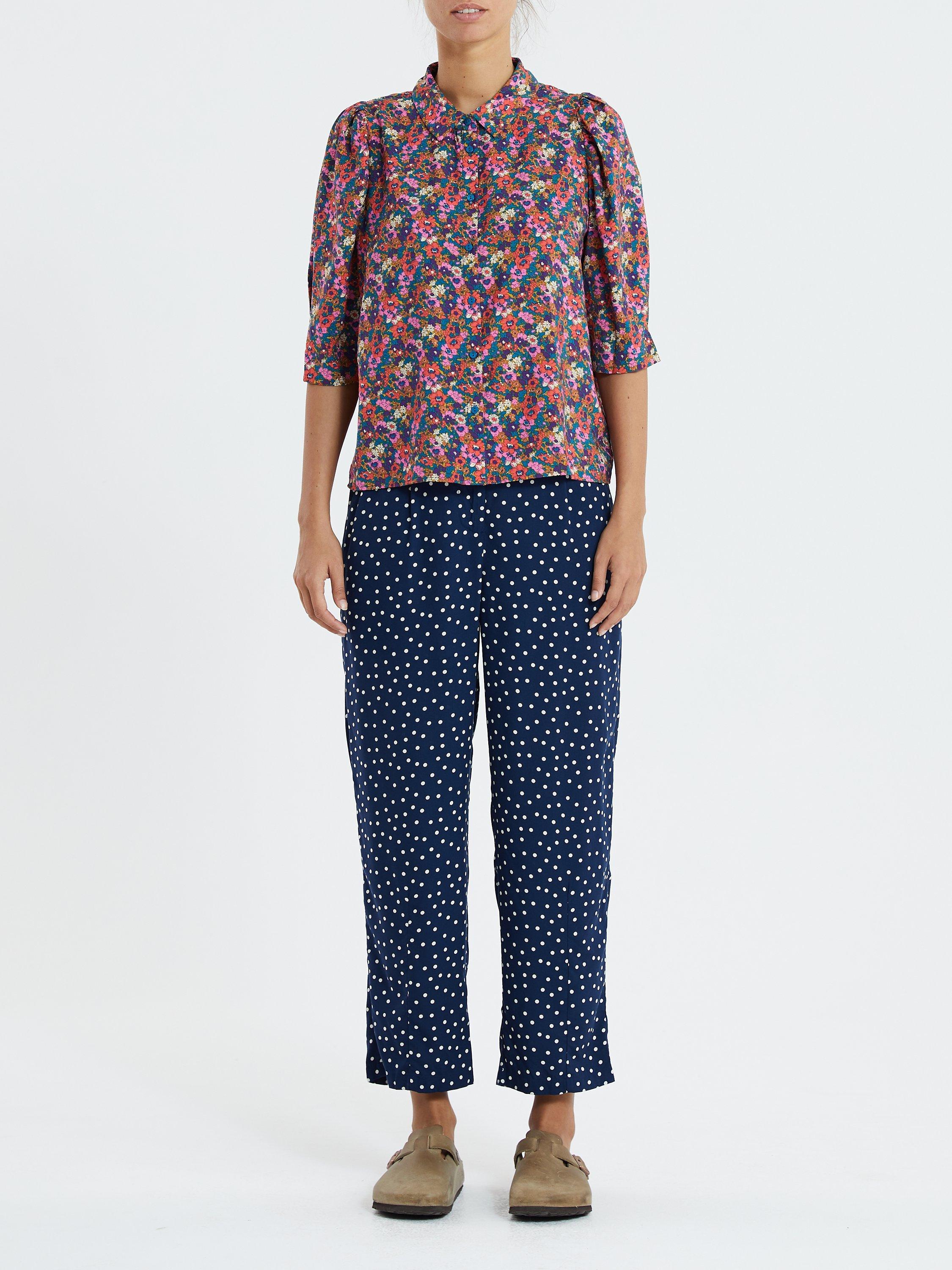 Lollys Laundry Maisie Dot Print Cropped Pleat Trousers, Navy/White