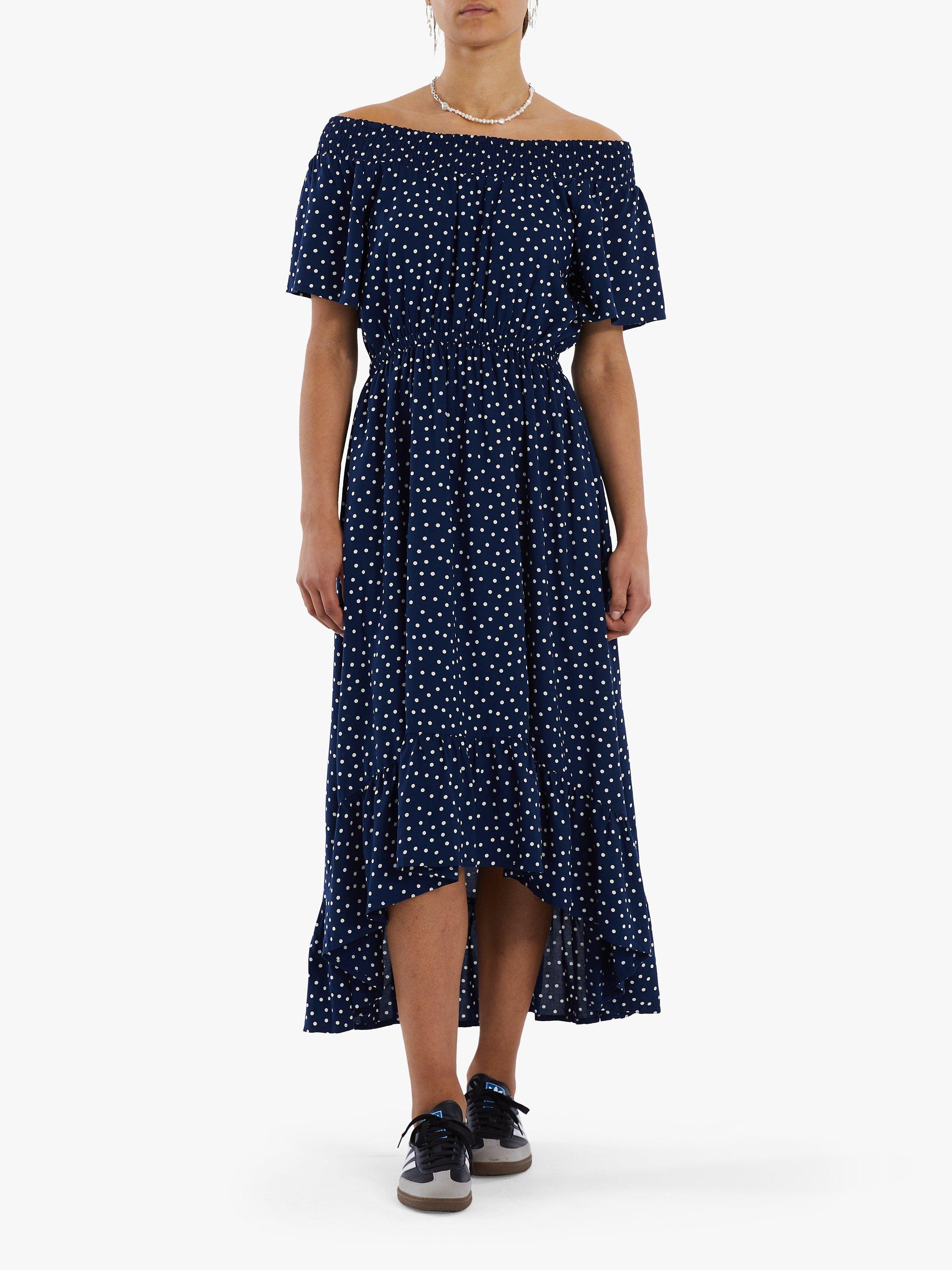 Lollys Laundry Flora Polka Dot Off The Shoulder Maxi Dress, Navy/White, XS