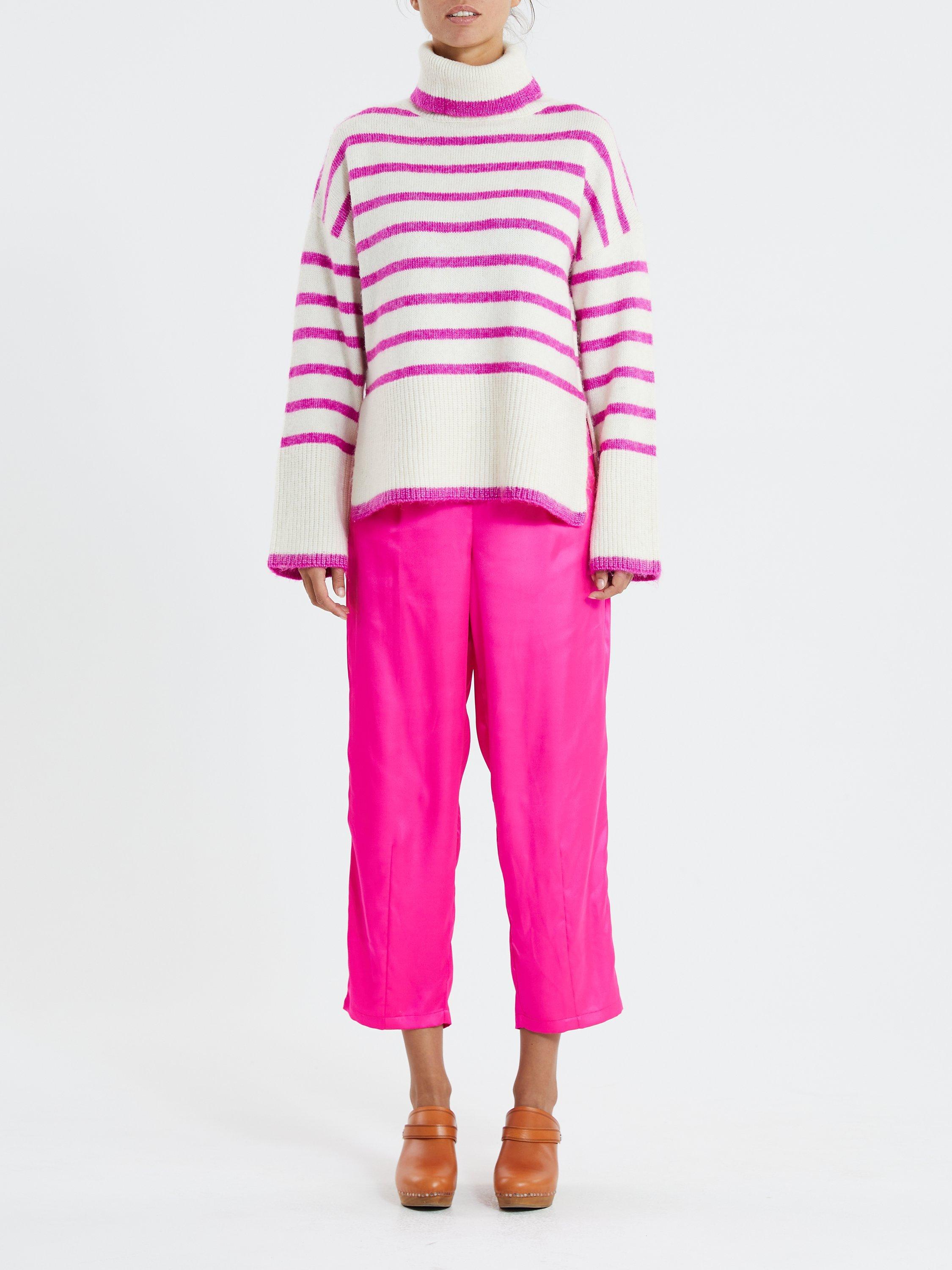 Lollys Laundry Avalon Turtleneck Stripe Jumper, Neon Pink