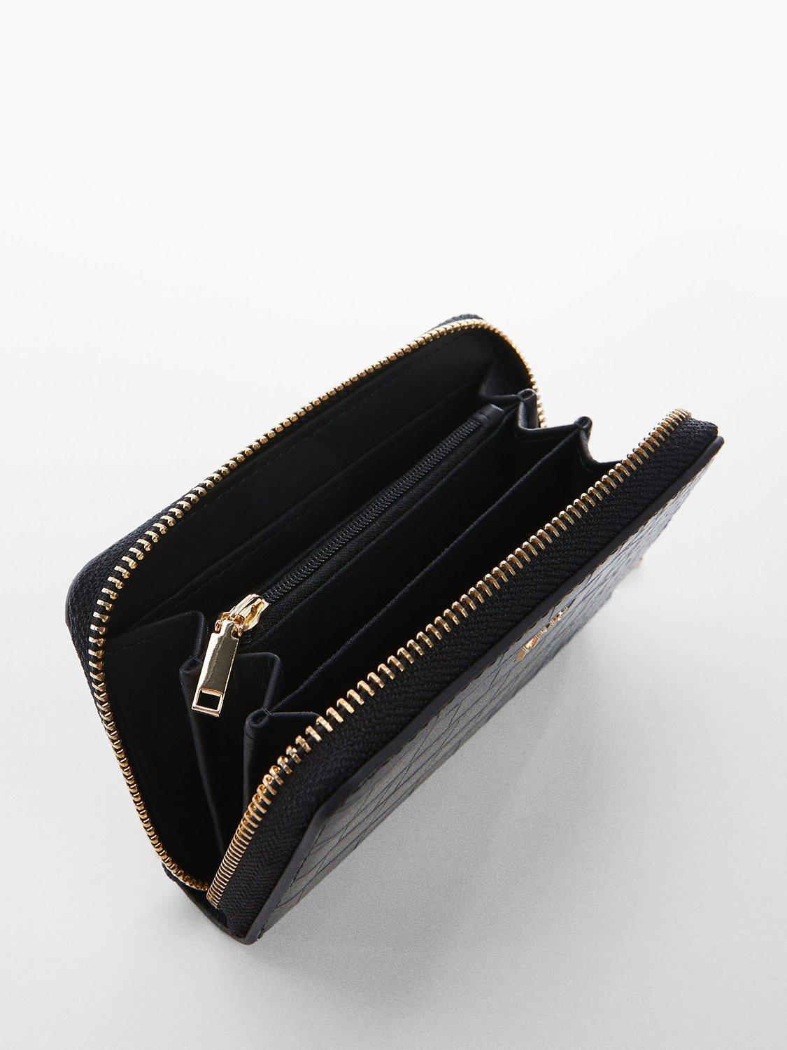 Product image 1 of 5, which shows Mango Leticia Croc Effect Wallet, Black, One Size
