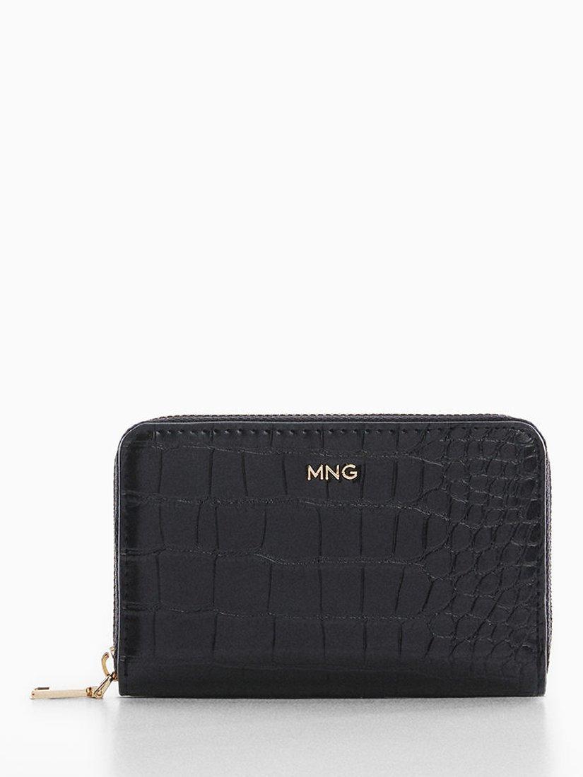 Product image 2 of 5, which shows Mango Leticia Croc Effect Wallet, Black, One Size