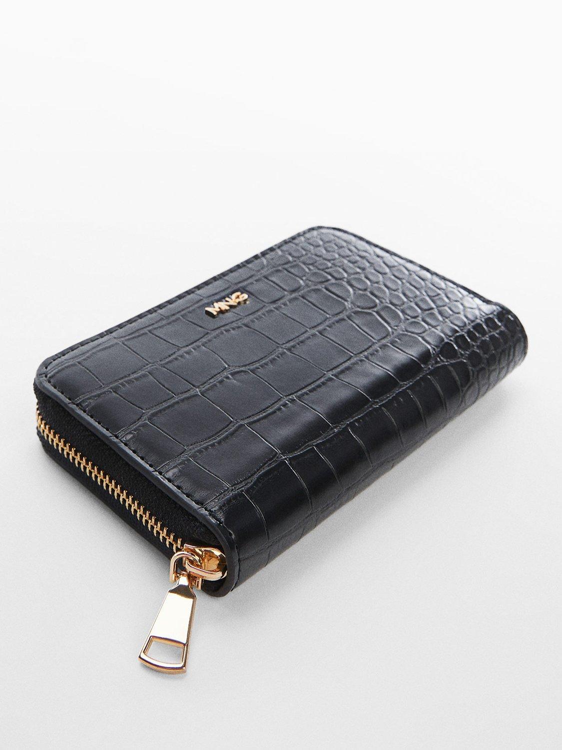 Product image 3 of 5, which shows Mango Leticia Croc Effect Wallet, Black, One Size