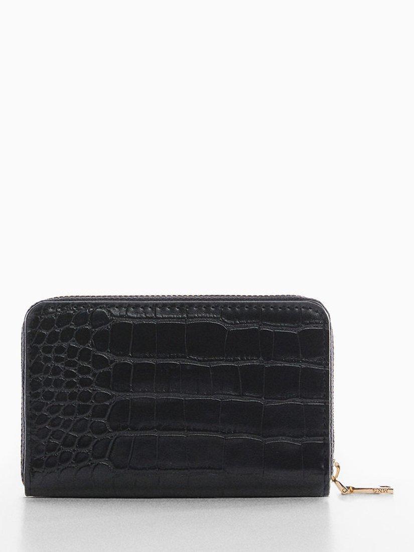 Product image 4 of 5, which shows Mango Leticia Croc Effect Wallet, Black, One Size