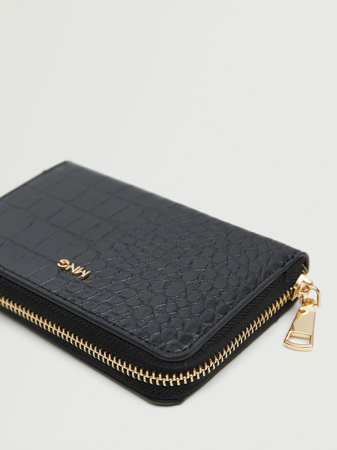 Product image 5 of 5, which shows Mango Leticia Croc Effect Wallet, Black, One Size