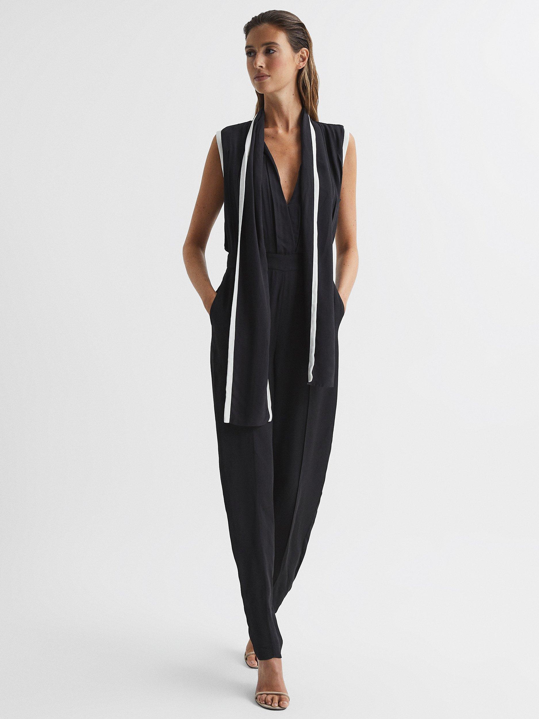 Reiss Celina Tie Neck Jumpsuit, Black