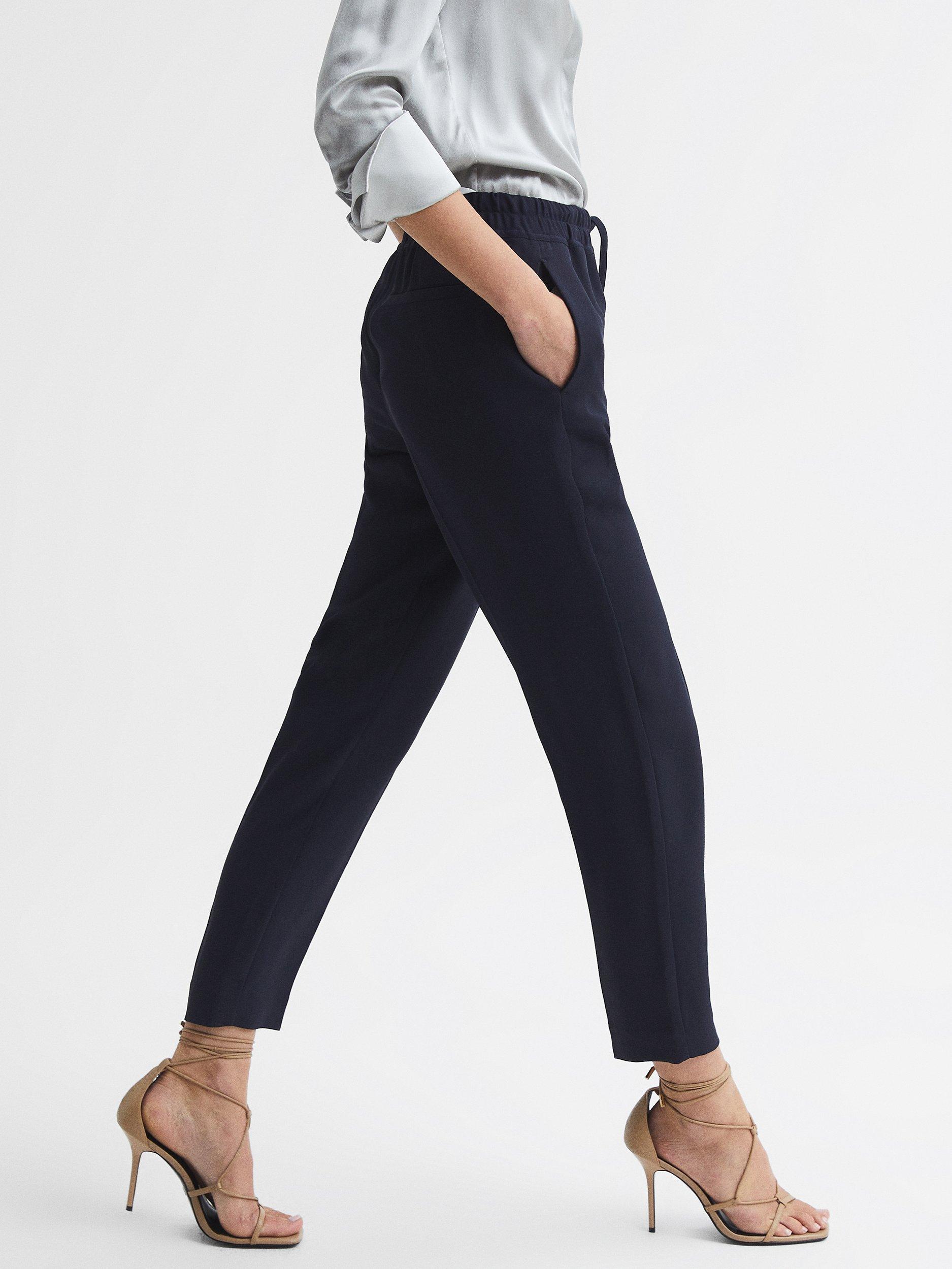 Product image 3 of 6, which shows Reiss Petite Hailey Cropped Trousers, Navy, 4