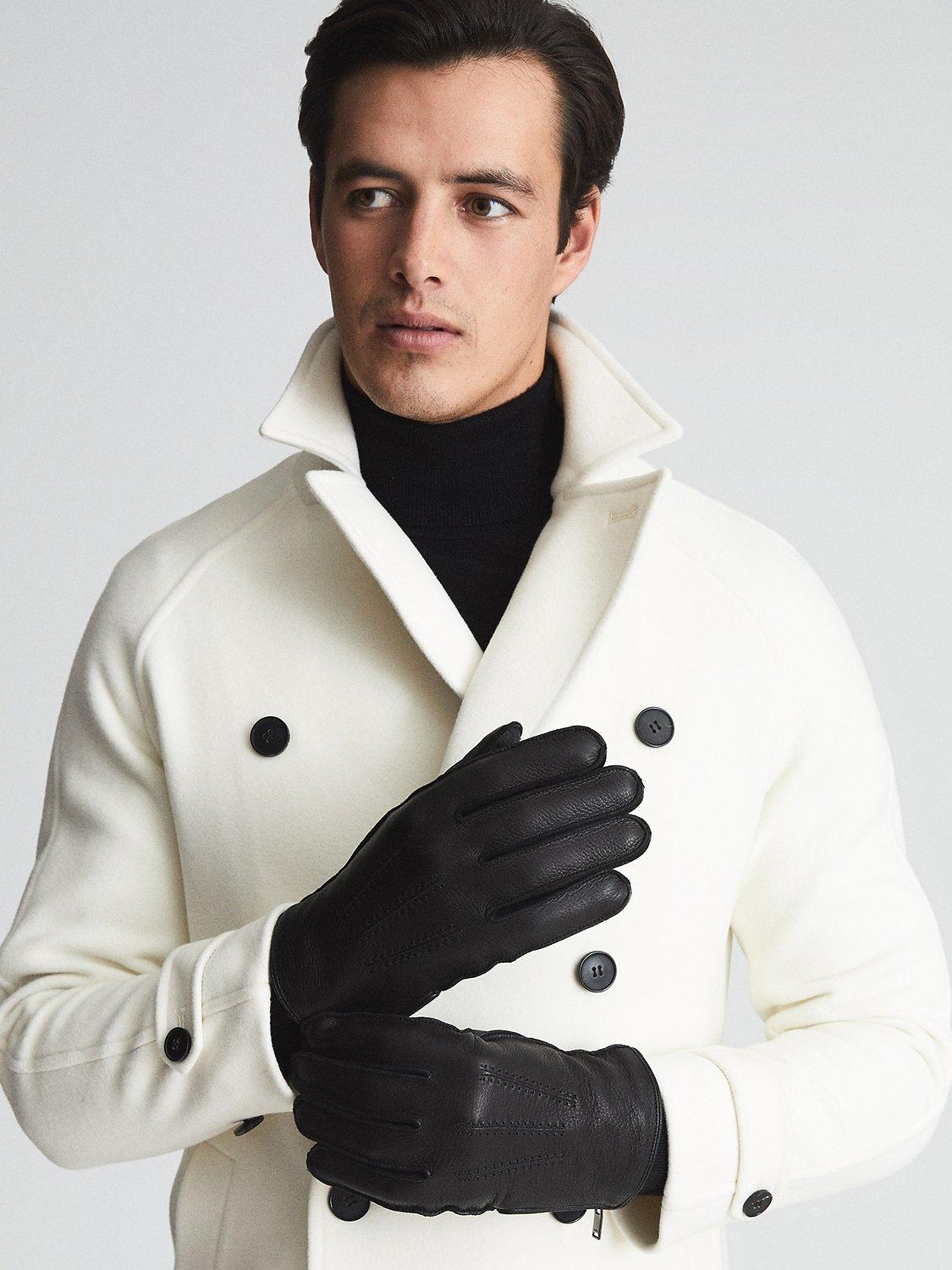 Reiss Iowa Leather Gloves, Black