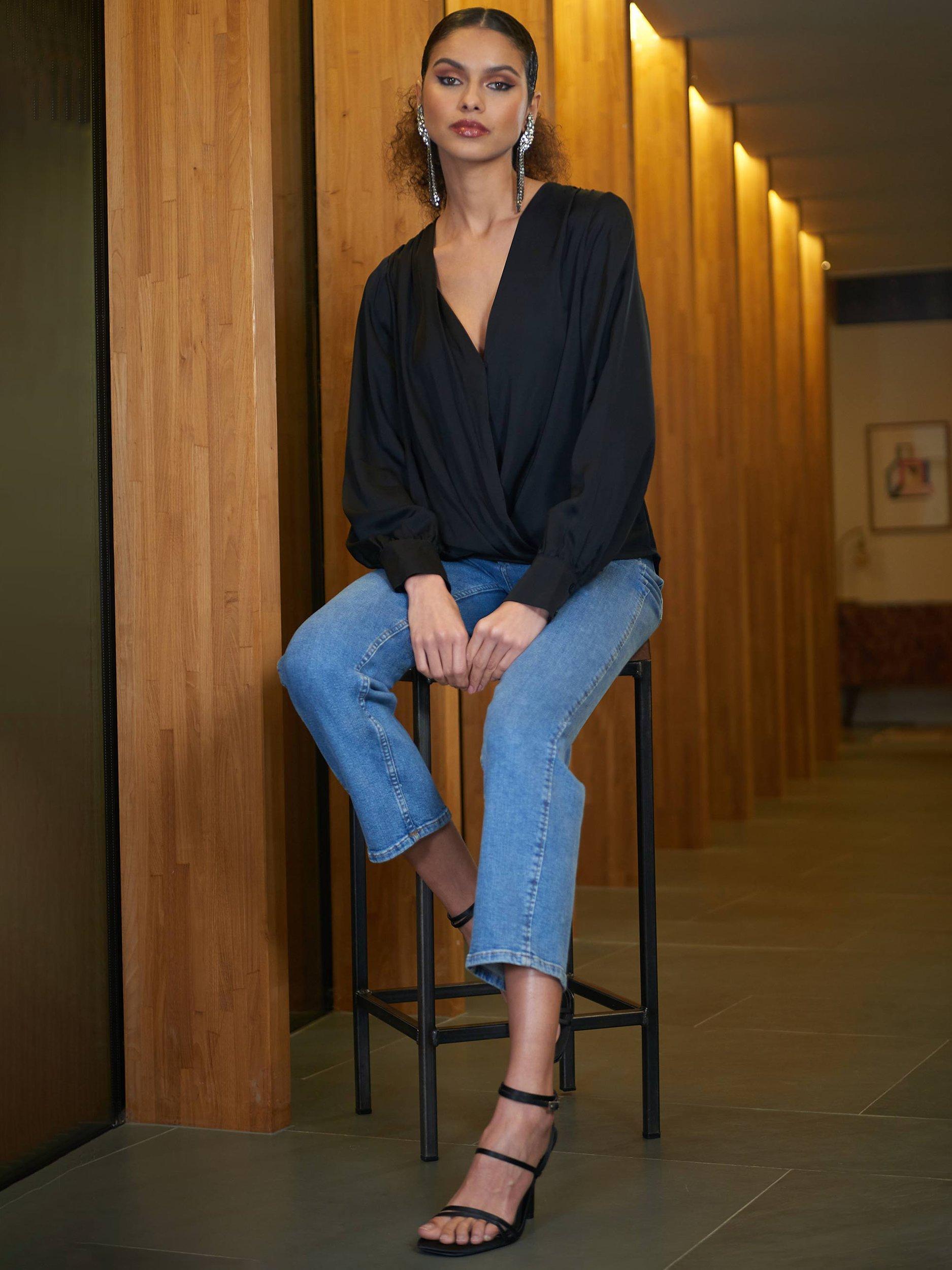 Ro&Zo Satin Wrap Top