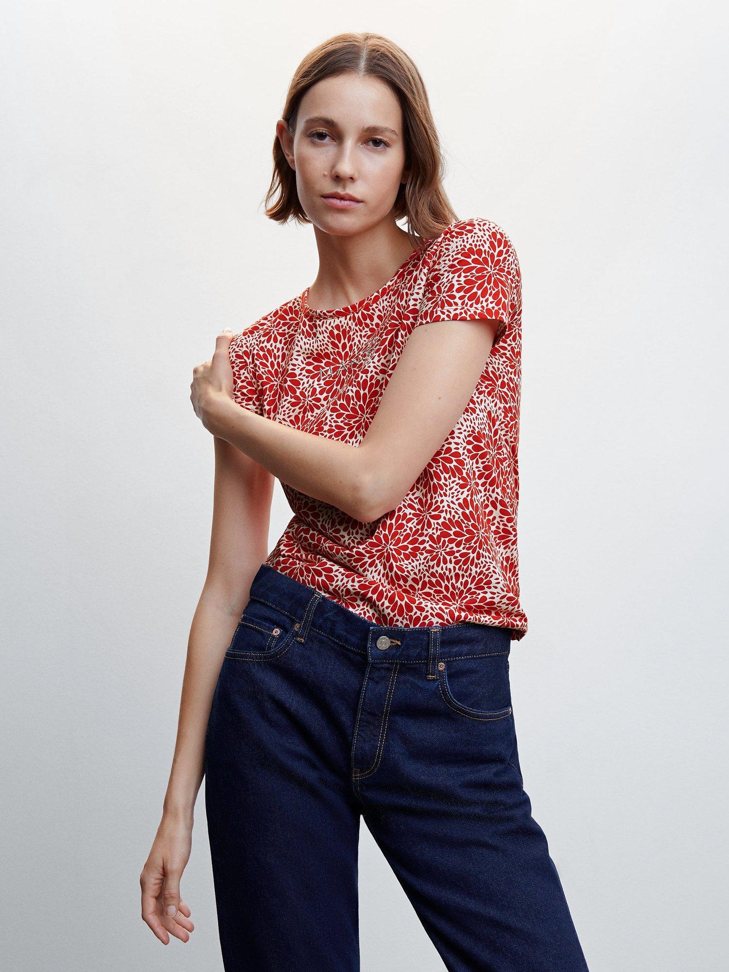 Mango Mangofi Cotton T-Shirt, Bright Red