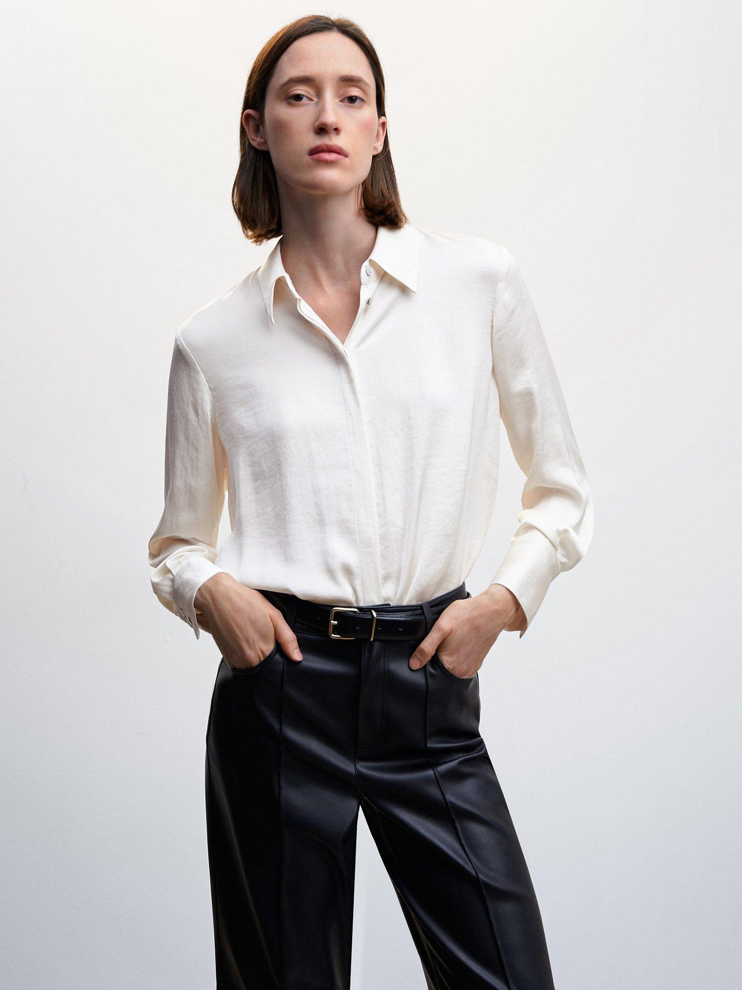 Mango Ideale Satin Flowy Shirt, Natural 