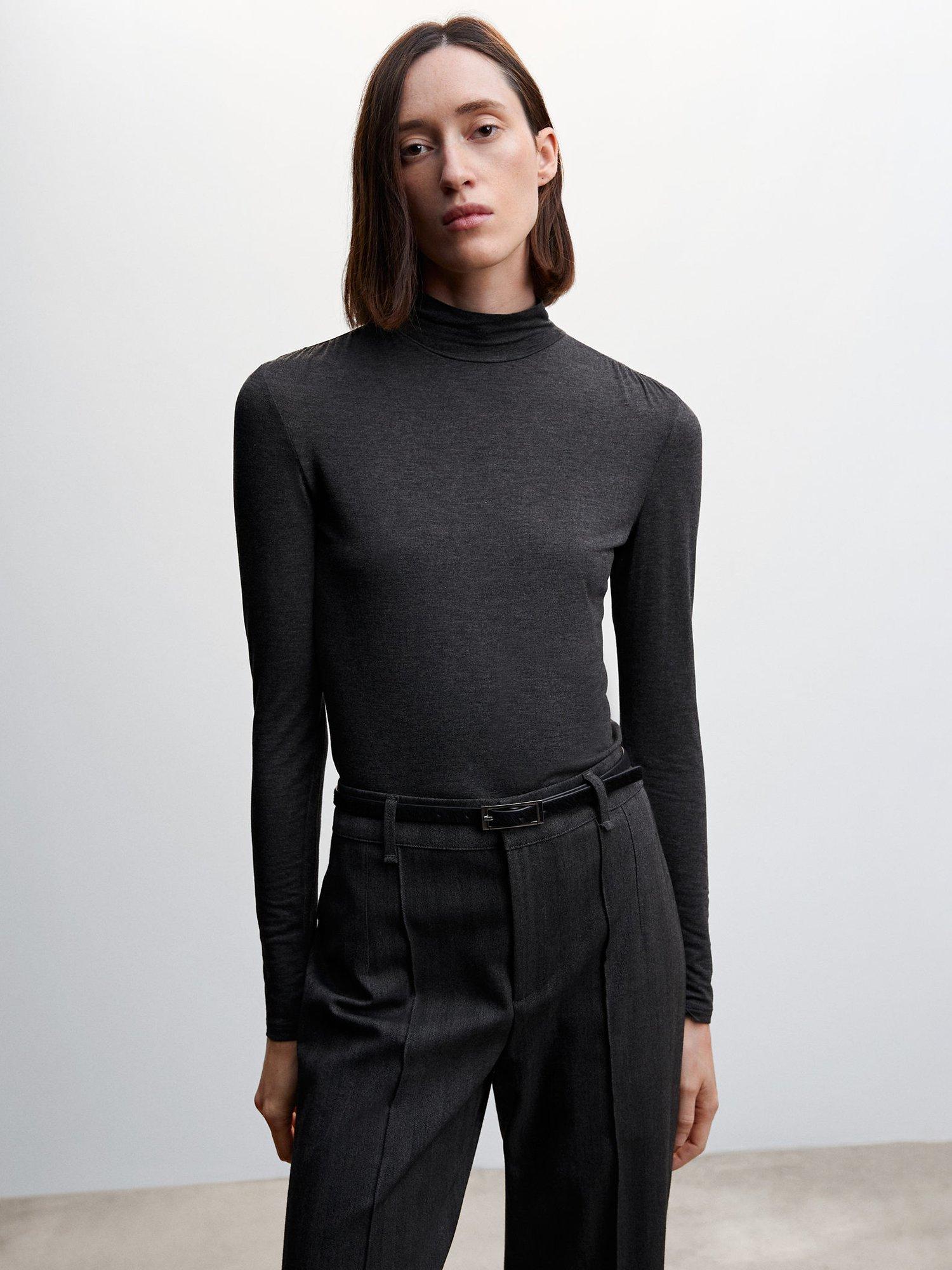 Mango Turtleneck Long Sleeved T-Shirt, Dark Grey
