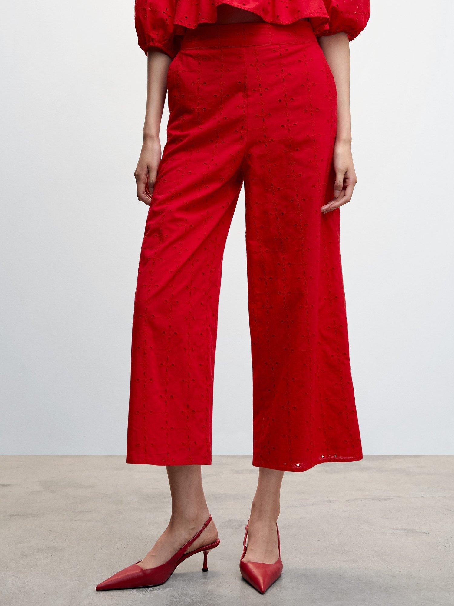 Mango Bordi H Cotton Trousers, Red