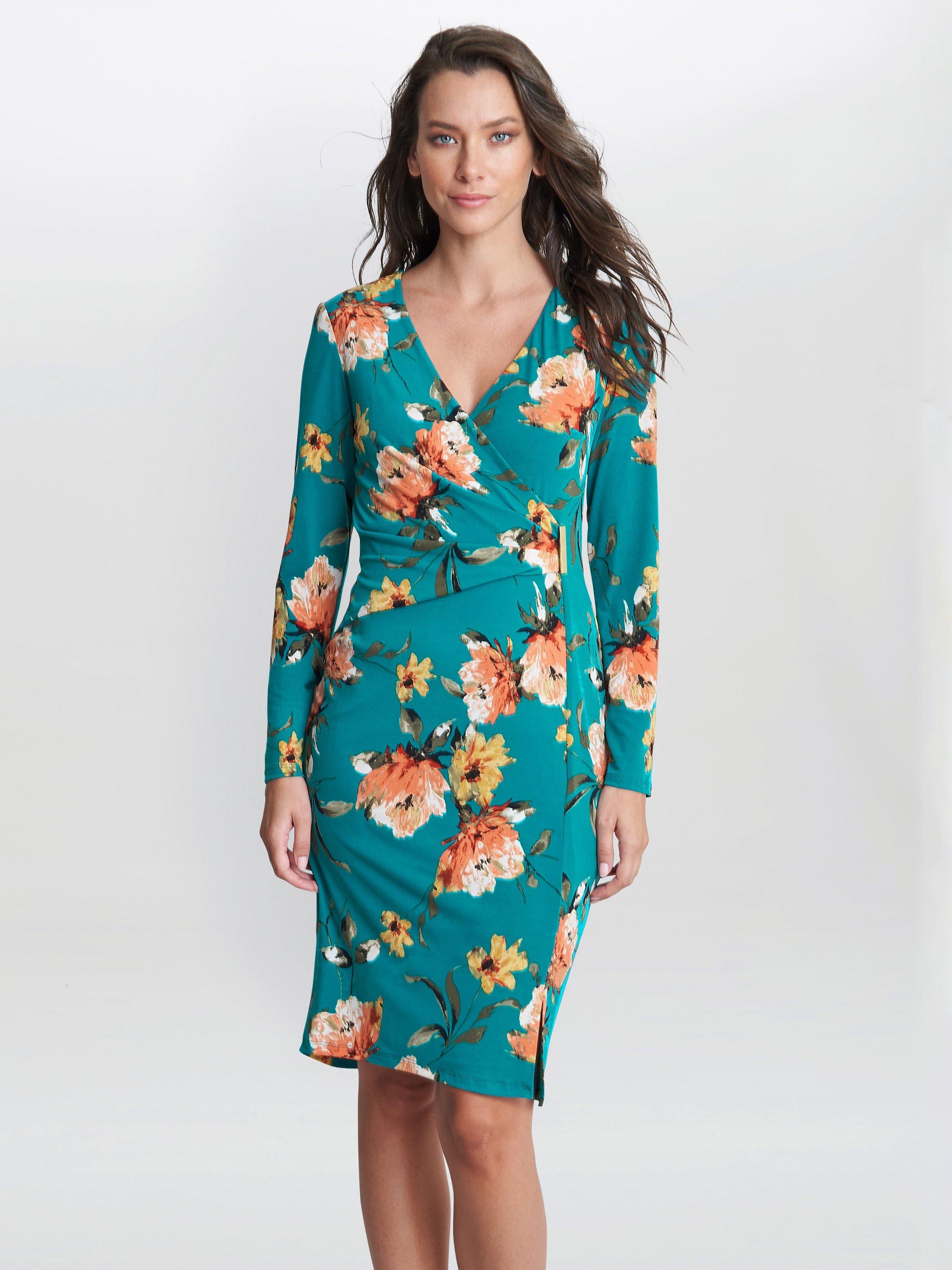 Gina Bacconi Harper Wrap Dress Green Multi