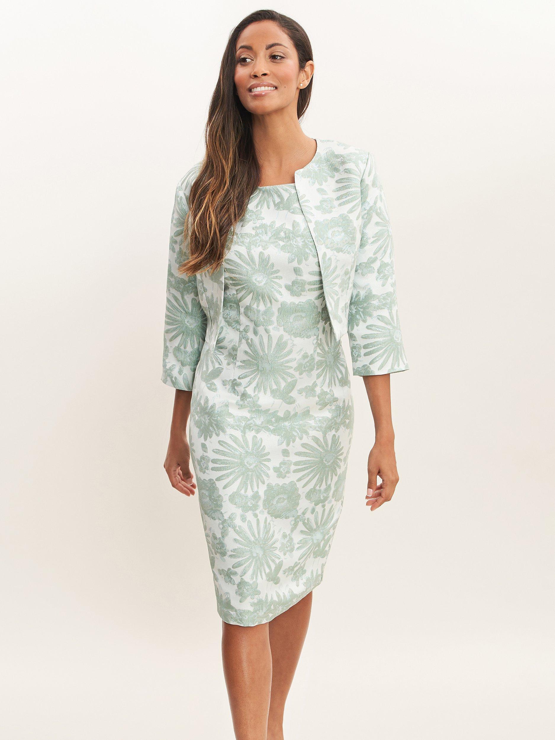Gina Bacconi Emeline Jacquard Tailored Dress, Green