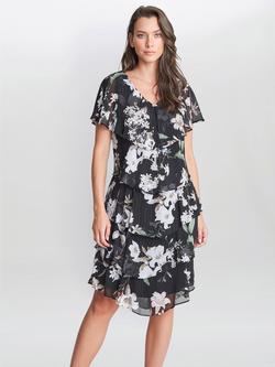 Gina Bacconi Debbie Floral Print Tiered Dress, Black/Multi, Black/Multi