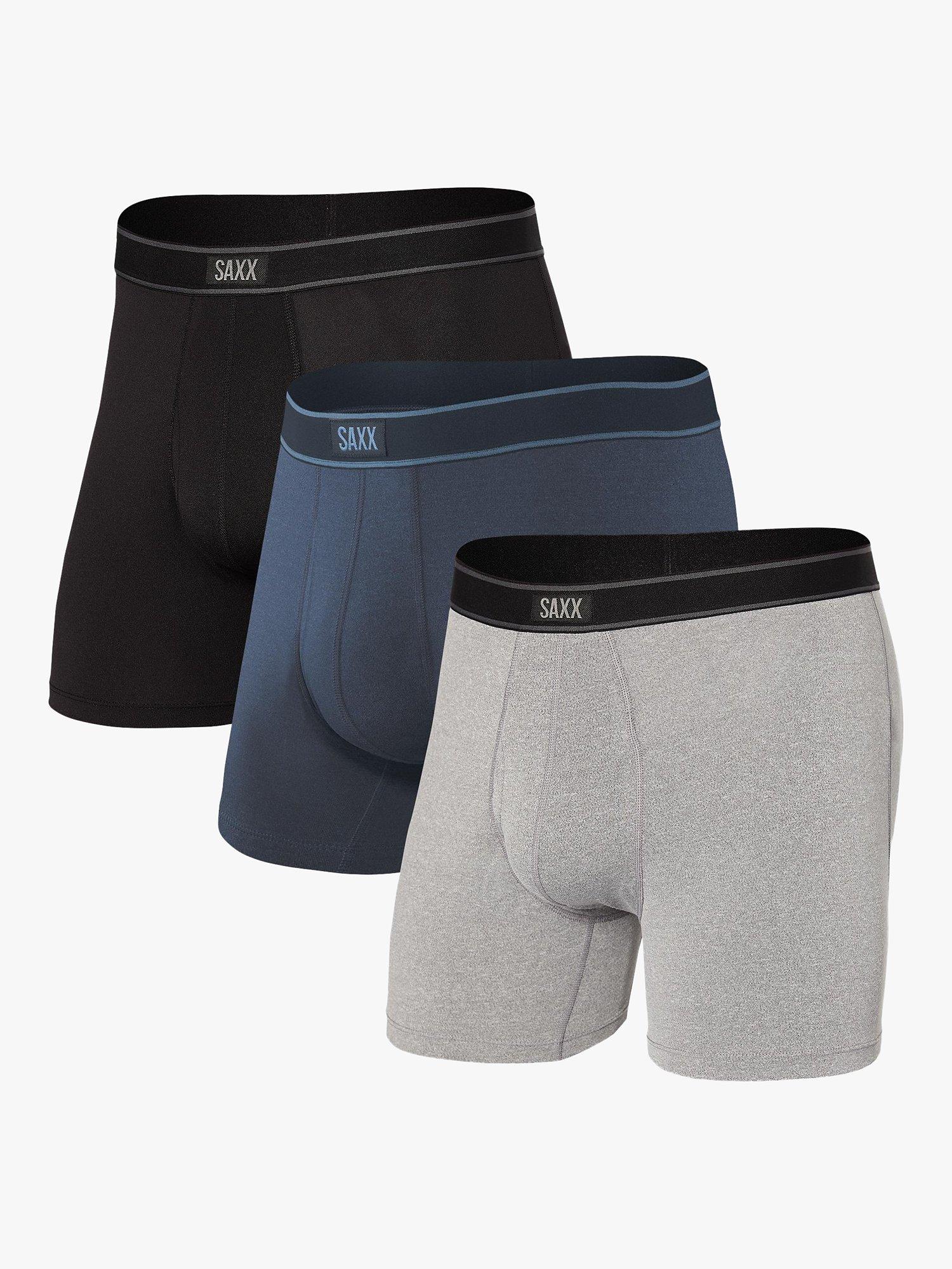 Product image 1 of 5, which shows SAXX Daytripper Trunks, Pack of 3, Black/Grey/Navy, S