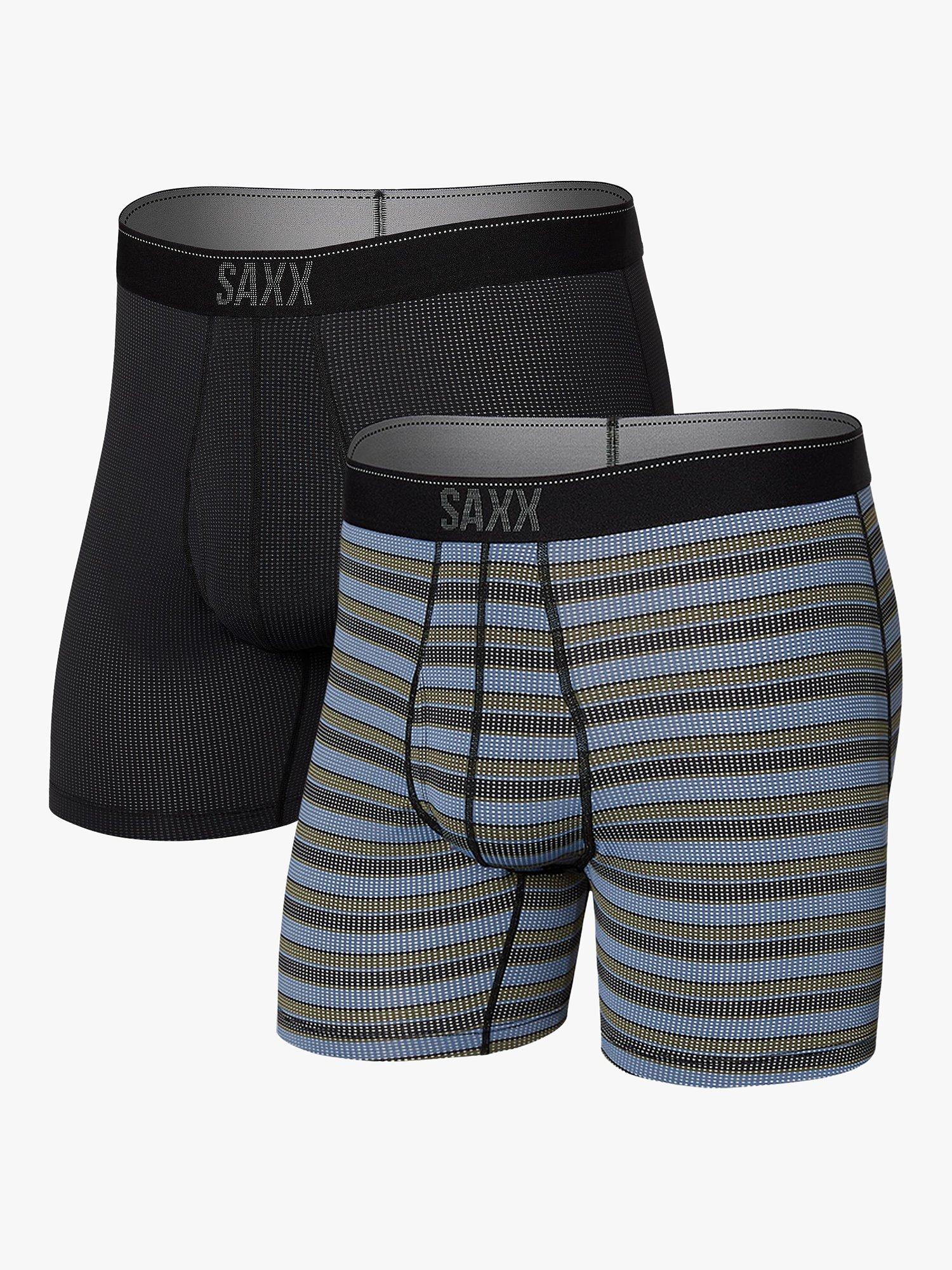 SAXX Quest Slim Fit Plain & Stripe Trunks, Pack of 2, Black/Grey Multi
