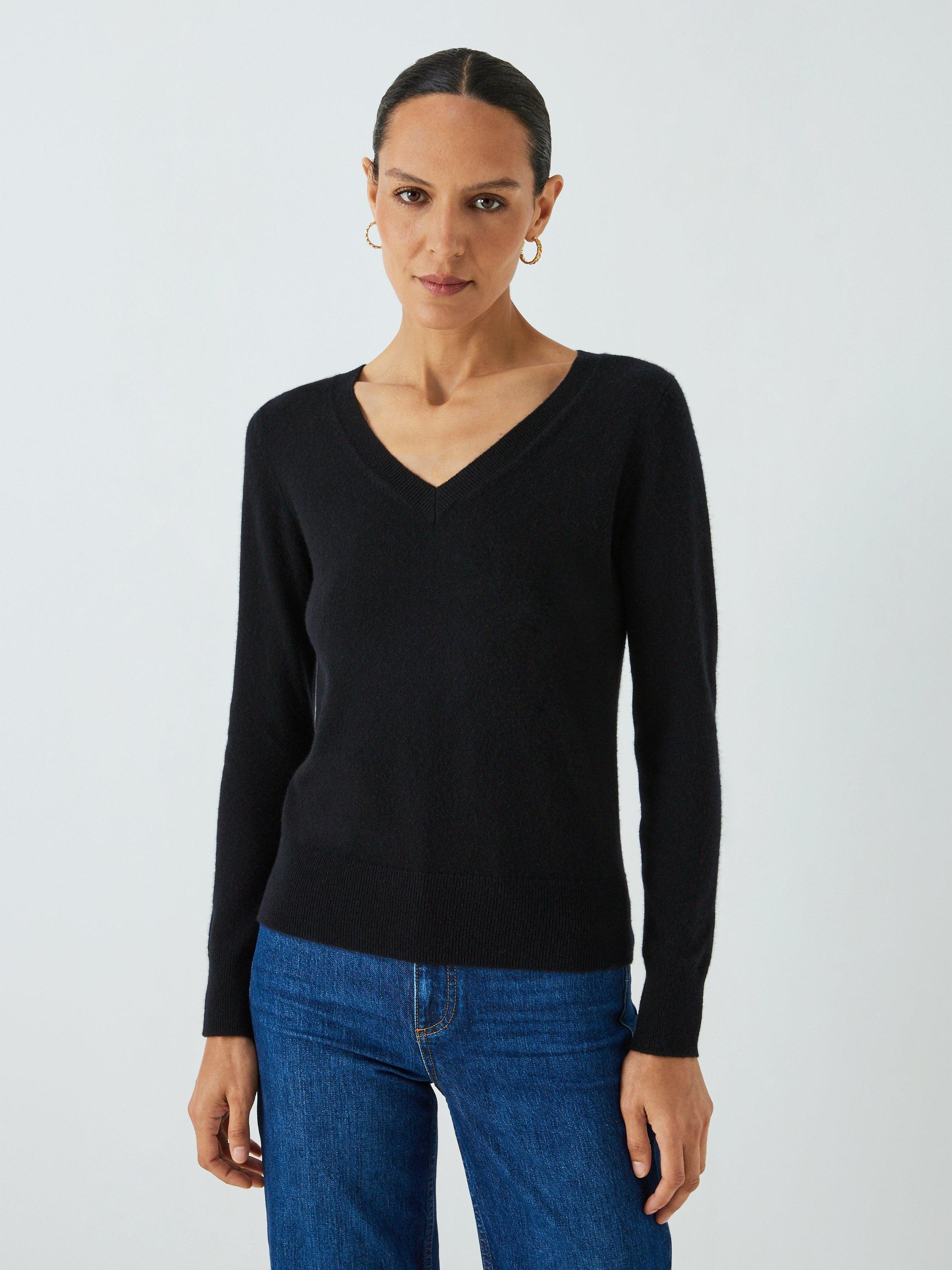 Product image 1 of 6, which shows John Lewis Easy Cashmere V-Neck Jumper, Black, 8