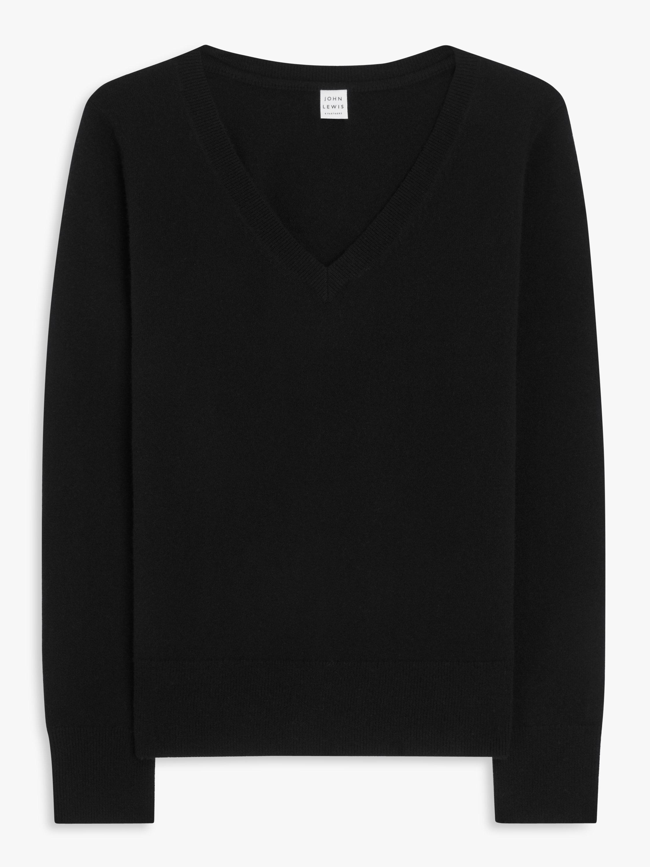 Product image 4 of 6, which shows John Lewis Easy Cashmere V-Neck Jumper, Black, 8