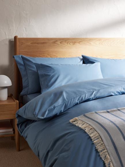 John Lewis Crisp & Fresh Egyptian Cotton Percale 200 Thread Count Fitted Sheet - view 2, Lake Blue