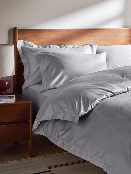 John Lewis Soft & Silky Egyptian Cotton Sateen 400 Thread Count Deep Fitted Sheet - view 2, Cool Grey