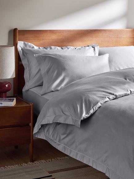 John Lewis Soft & Silky Egyptian Cotton Sateen 400 Thread Count Flat Sheet - view 2, Cool Grey