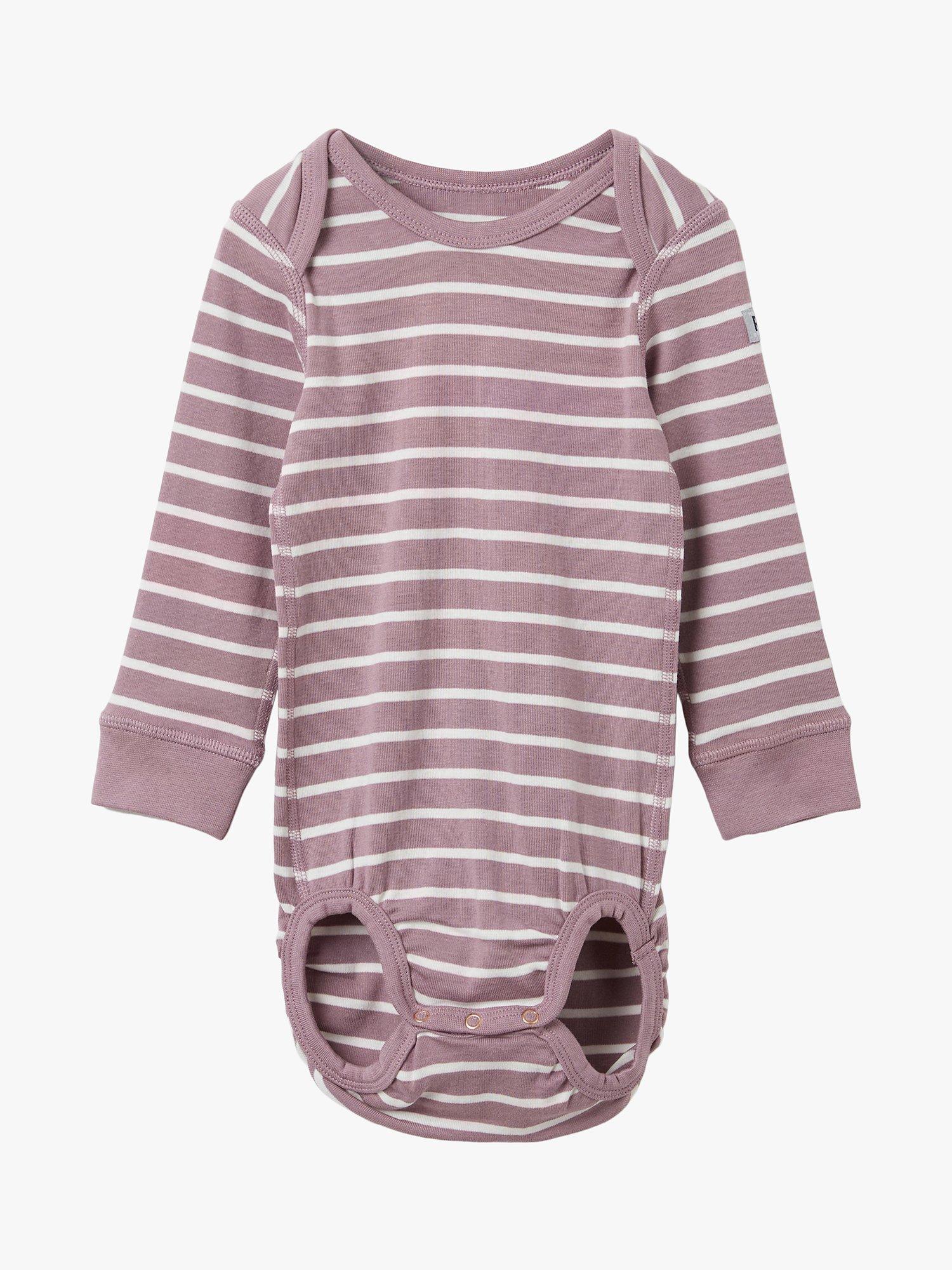 Polarn O. Pyret Baby GOTS Organic Cotton Stripe Envelope Neck Bodysuit, Elderberry