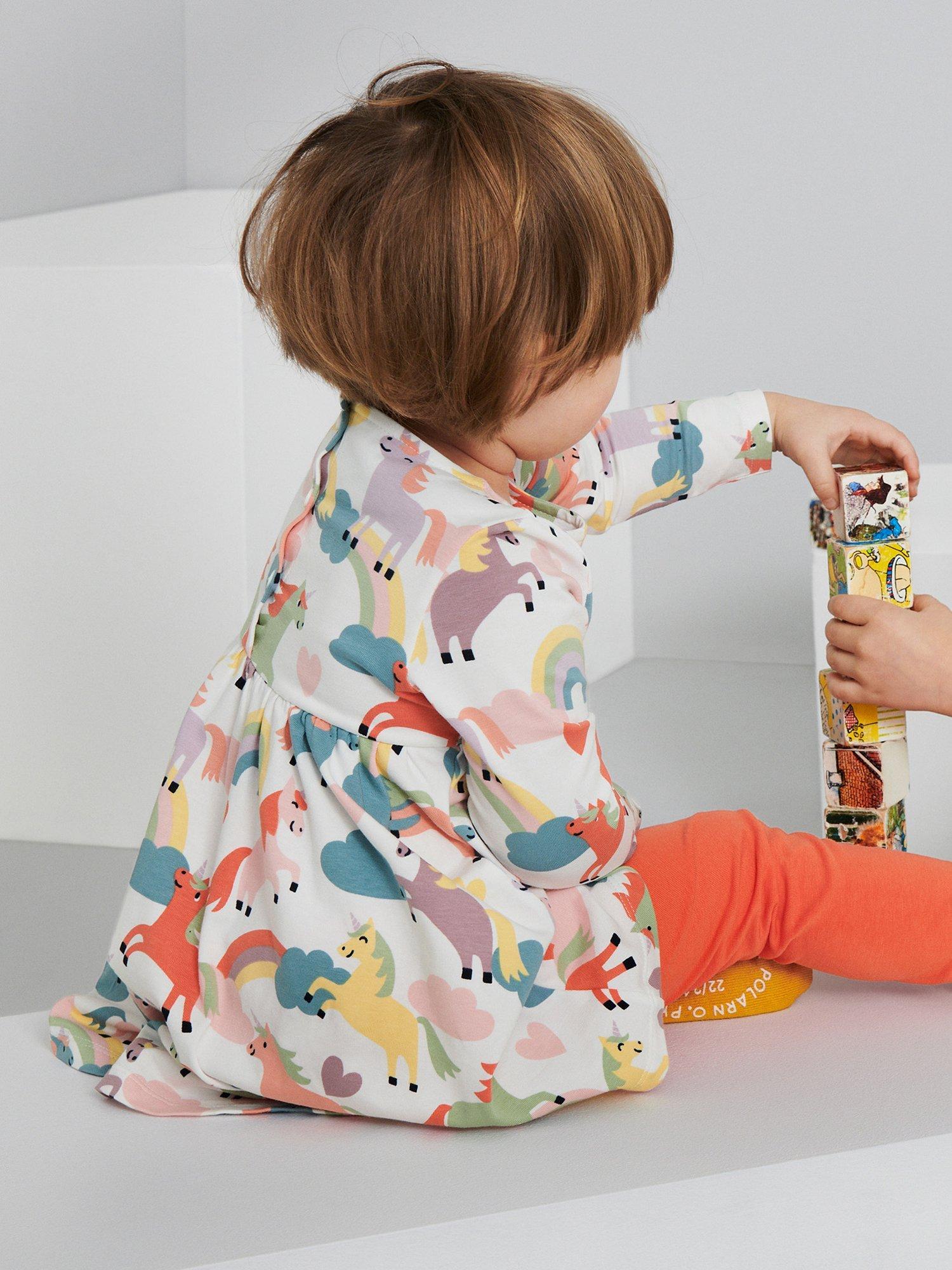 Polarn O. Pyret Kids' Unicorn Print Jersey Dress, White/Multi