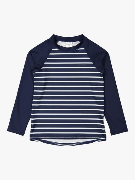 Polarn O. Pyret Kids' UPF50 Stripe Swim Rash Top, Blue/White, Blue/White
