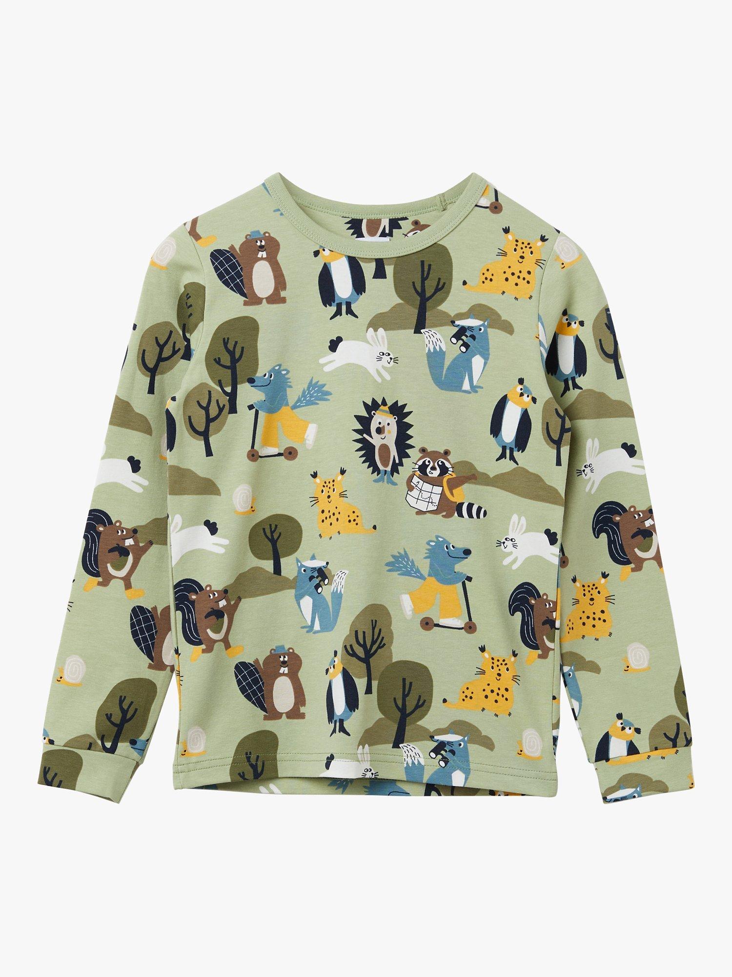 Polarn O. Pyret Kids' GOTS Organic Cotton Animal Long Sleeve Top, Green