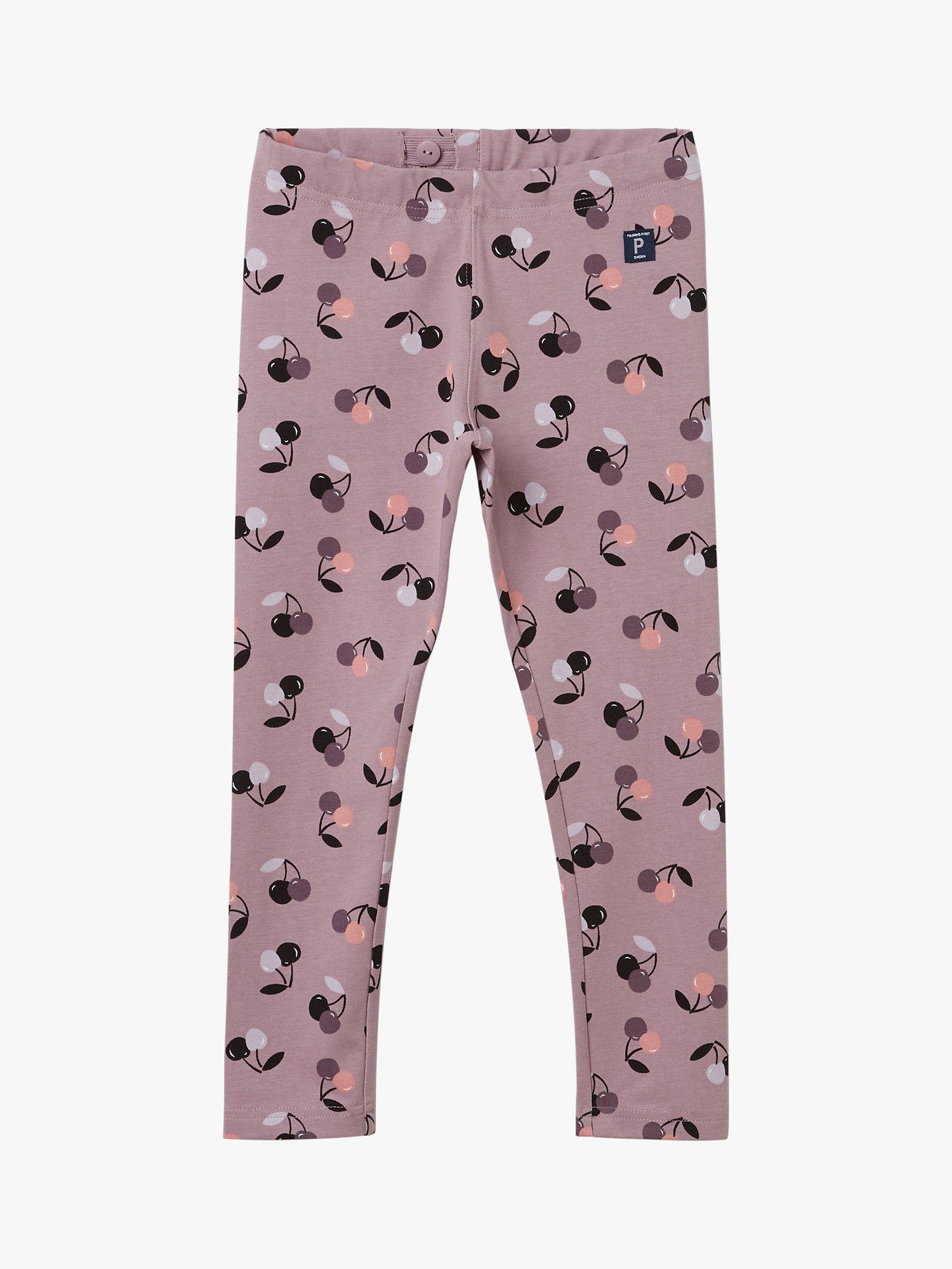 Polarn O. Pyret Kids' GOTS Organic Cotton Blend Cherry Print Leggings, Purple