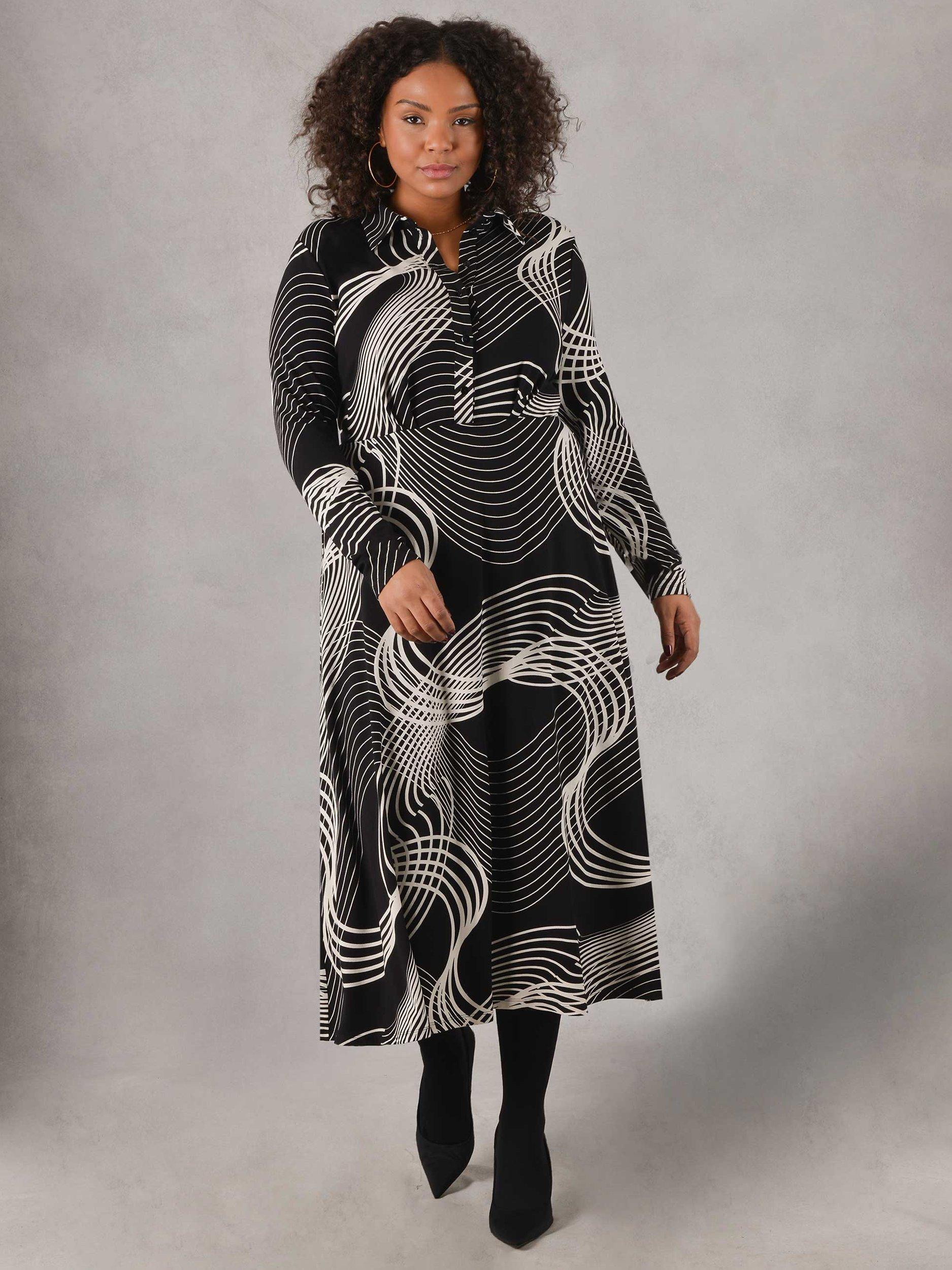 Live Unlimited Curve Swirl Print Jersey Wrap Dress, Black