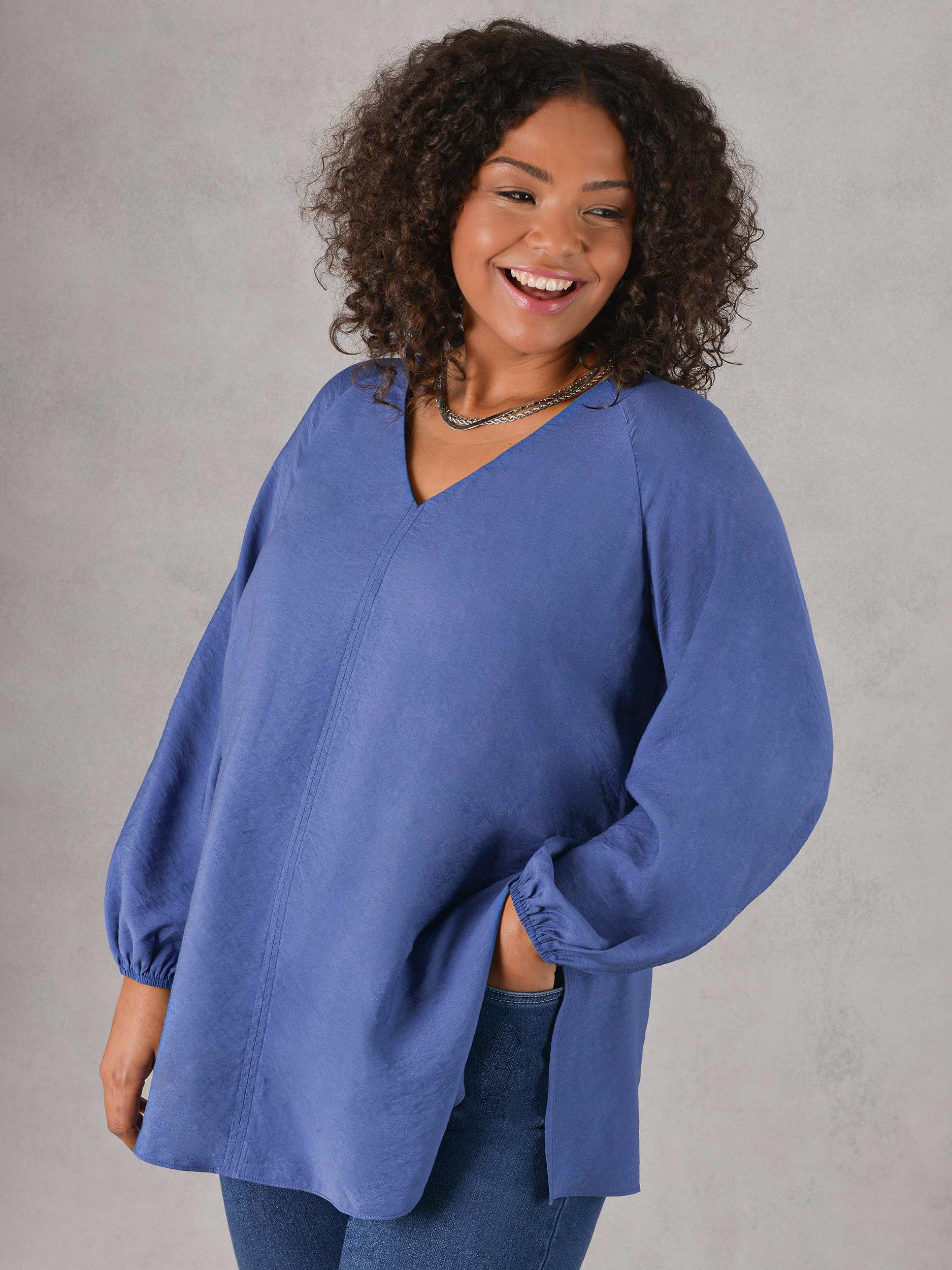 Live Unlimited Curve V-Neck Top, Blue