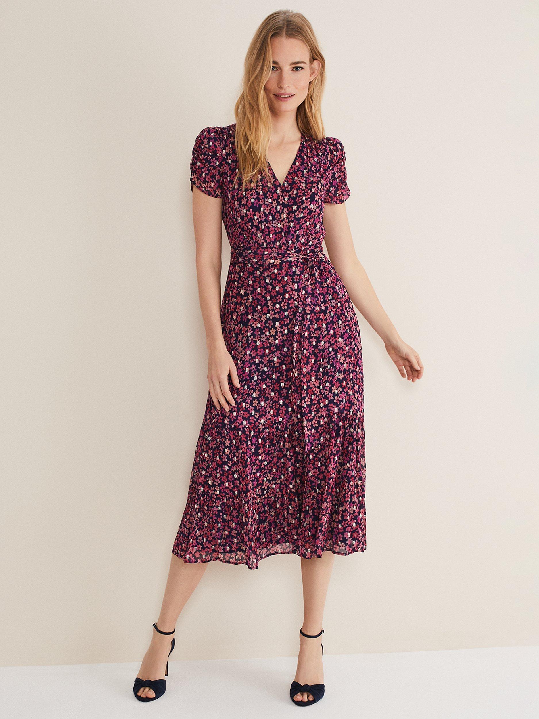 Phase Eight Azalea Ditsy Short Sleeve Dress, Pink/Multi