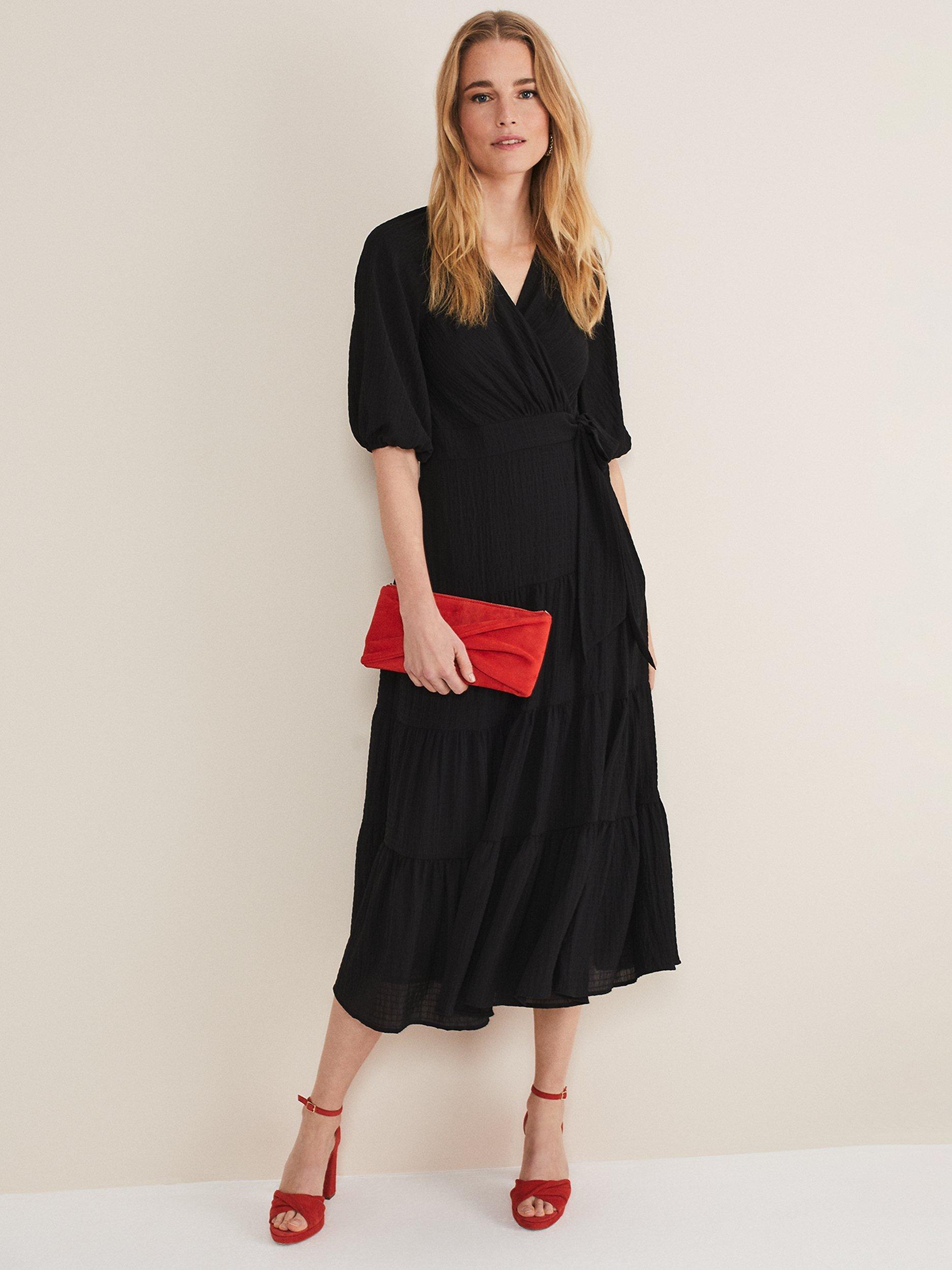 Phase Eight Morven Wrap Midi Dress, Black, 6