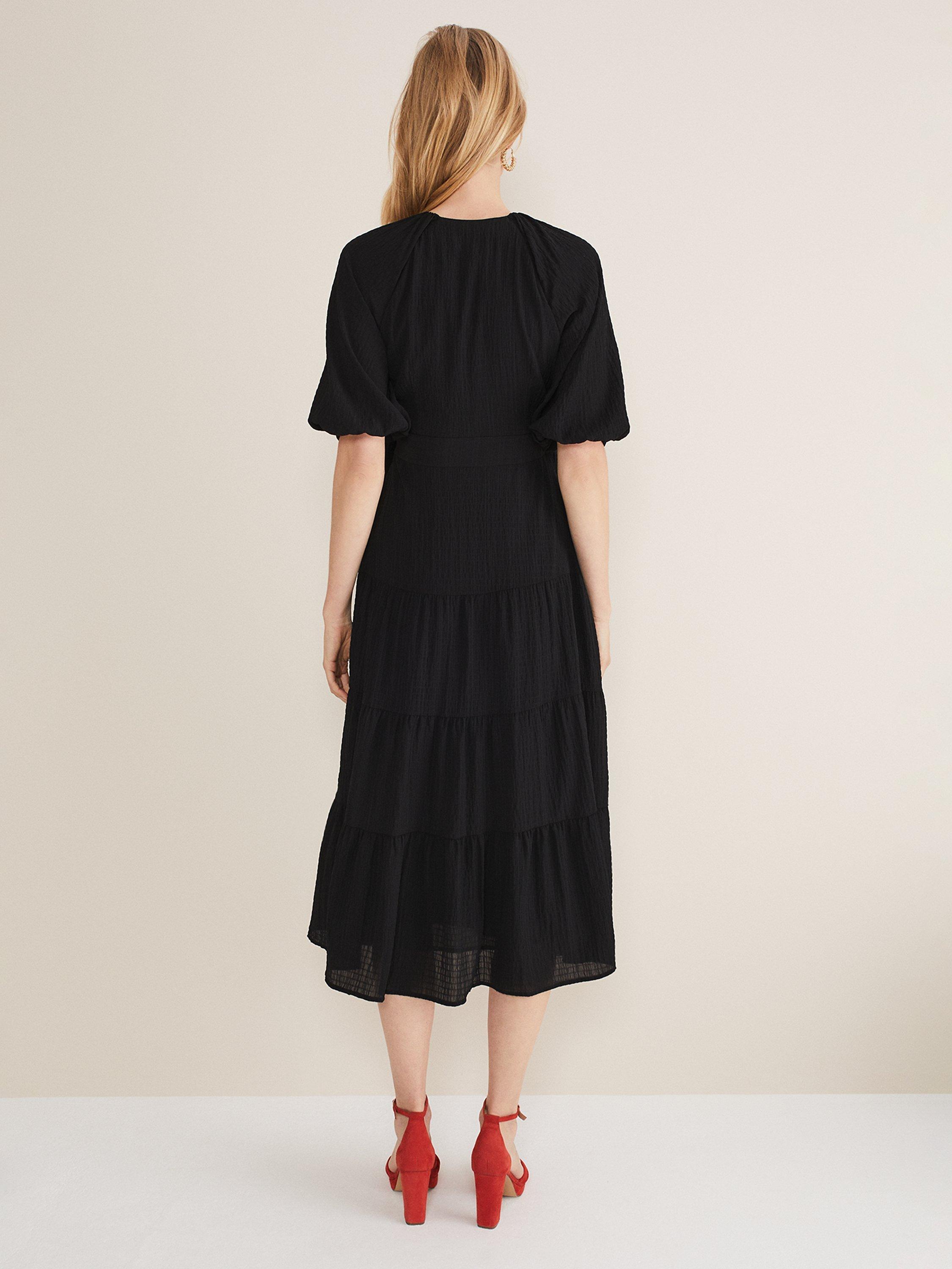 Phase Eight Morven Wrap Midi Dress, Black, 6