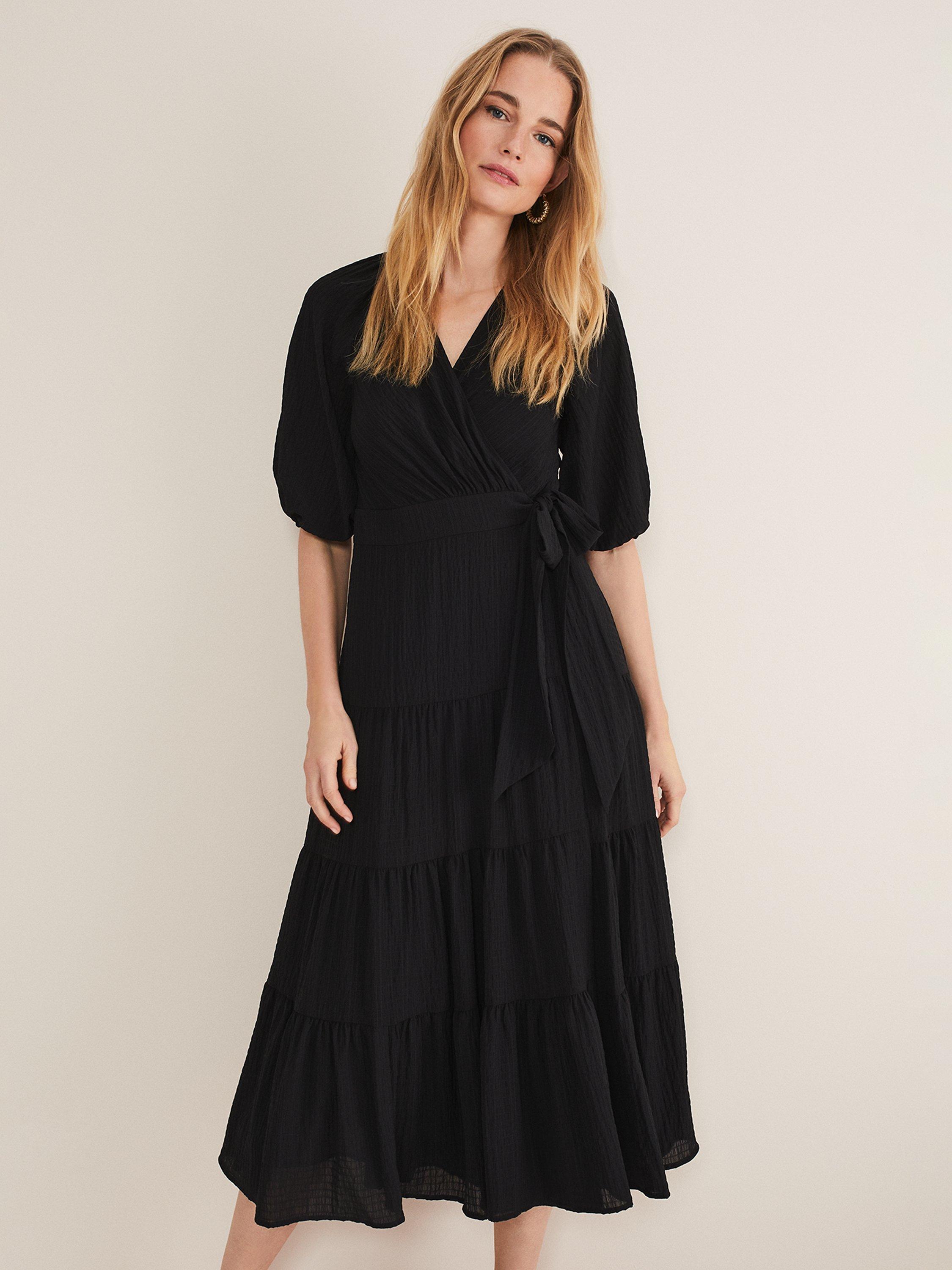 Phase Eight Morven Wrap Midi Dress, Black, 6