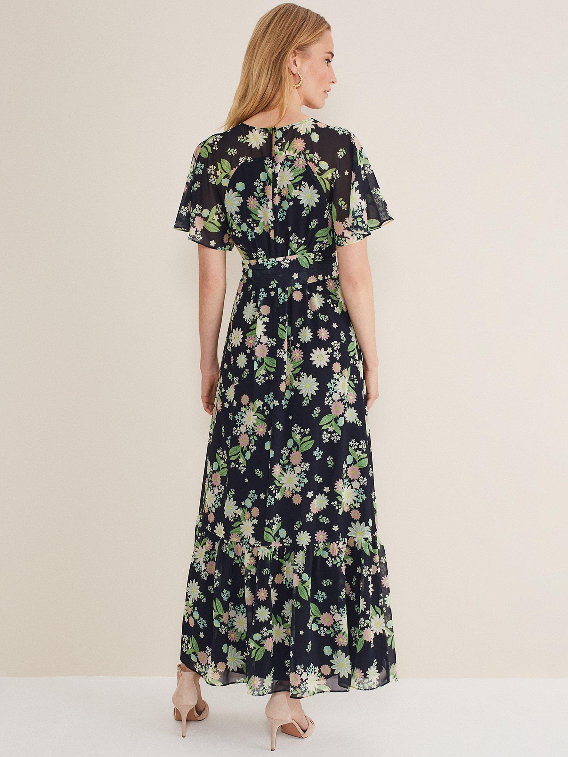 Product image 2 of 7, which shows Phase Eight Georgie Tiered Floral Maxi Dress, Navy/Multi, 12