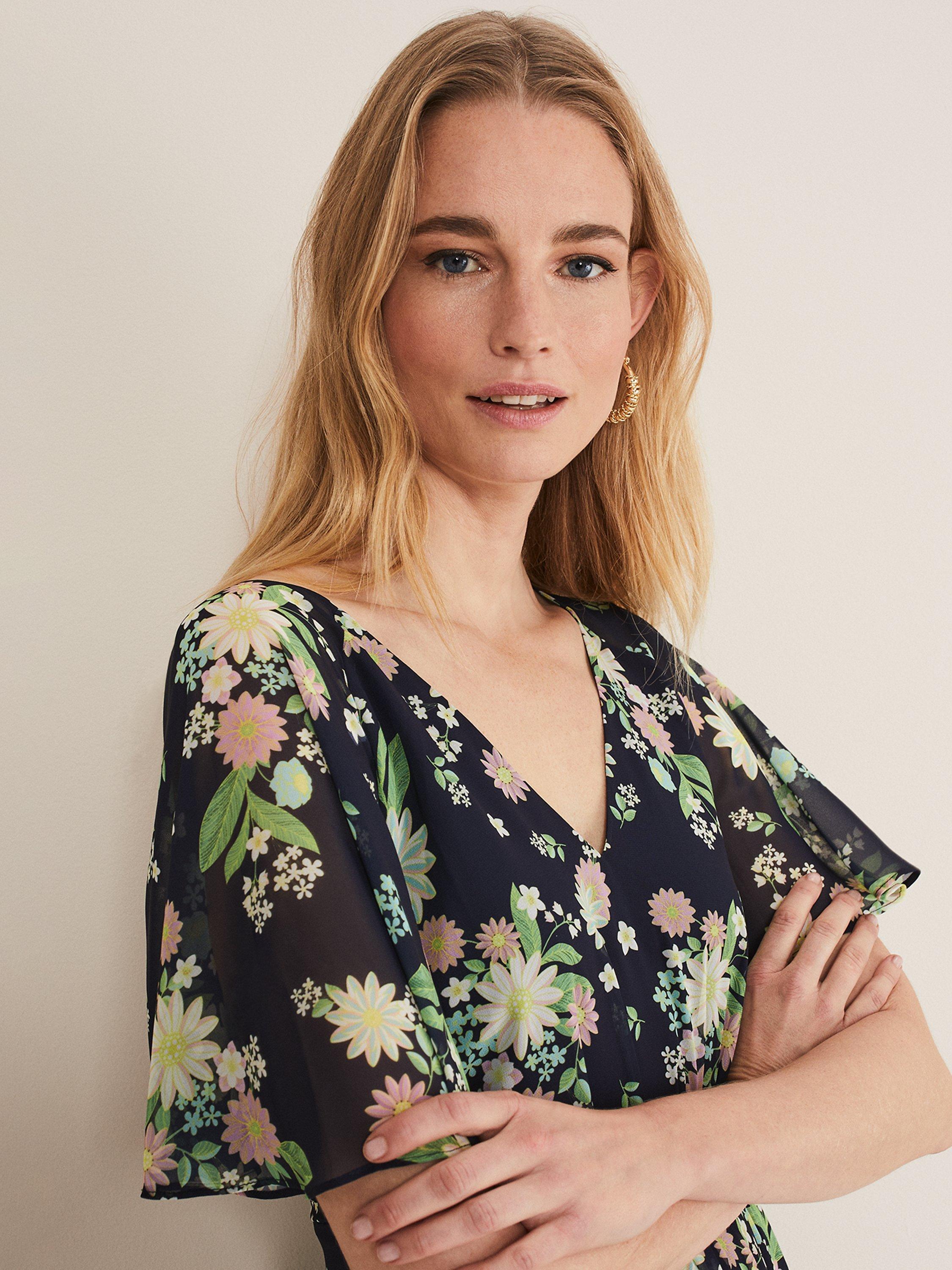 Product image 4 of 7, which shows Phase Eight Georgie Tiered Floral Maxi Dress, Navy/Multi, 12