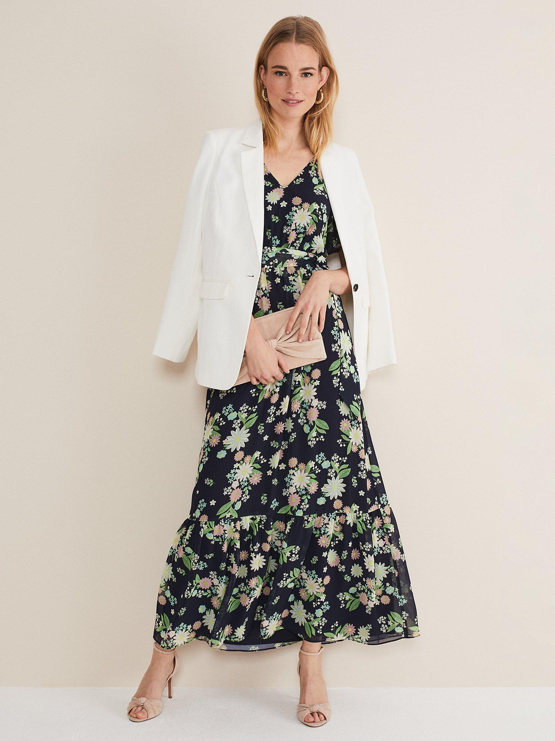 Product image 7 of 7, which shows Phase Eight Georgie Tiered Floral Maxi Dress, Navy/Multi, 12