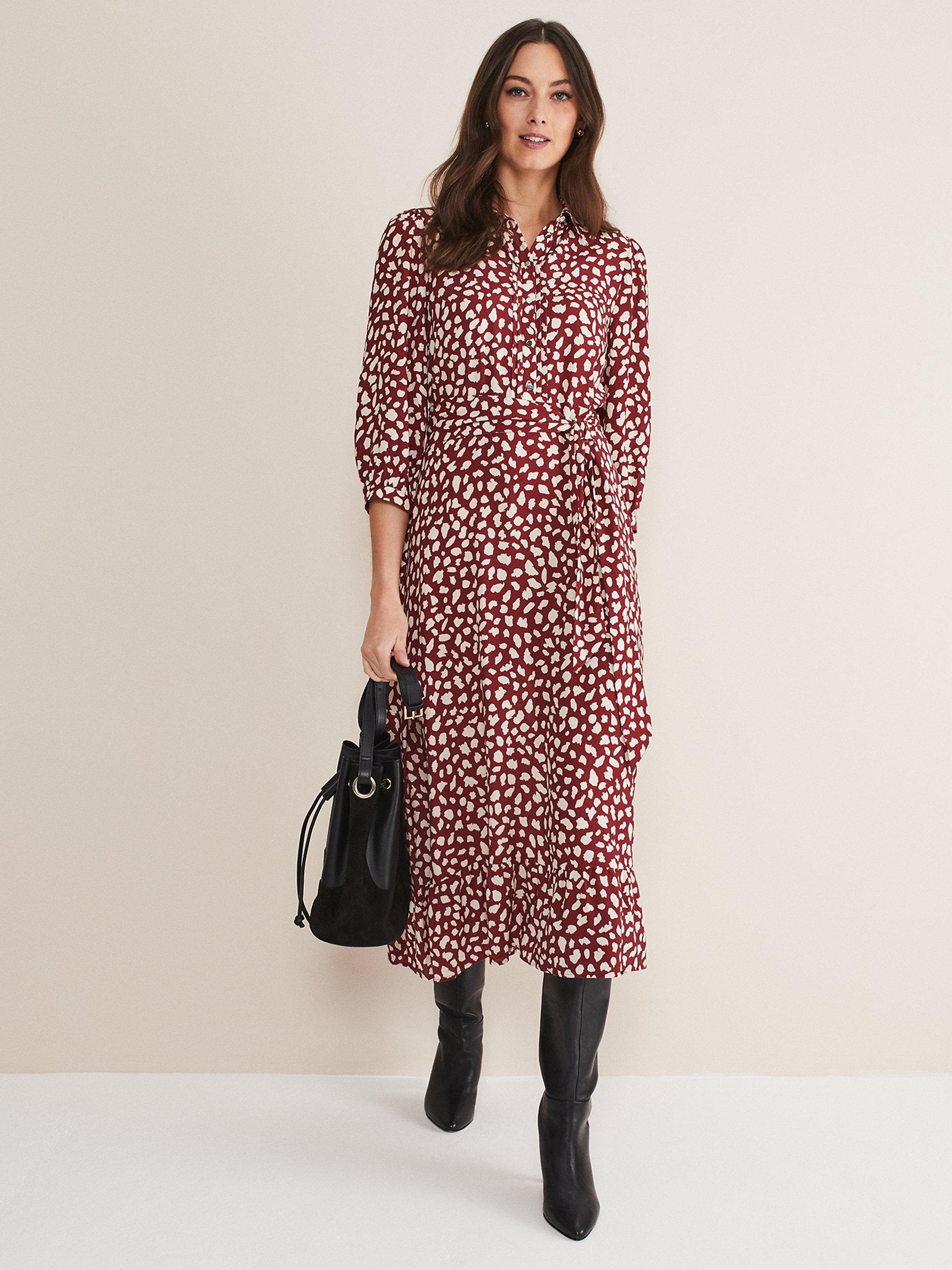 Phase Eight Este Spot Midi Dress, Red/White