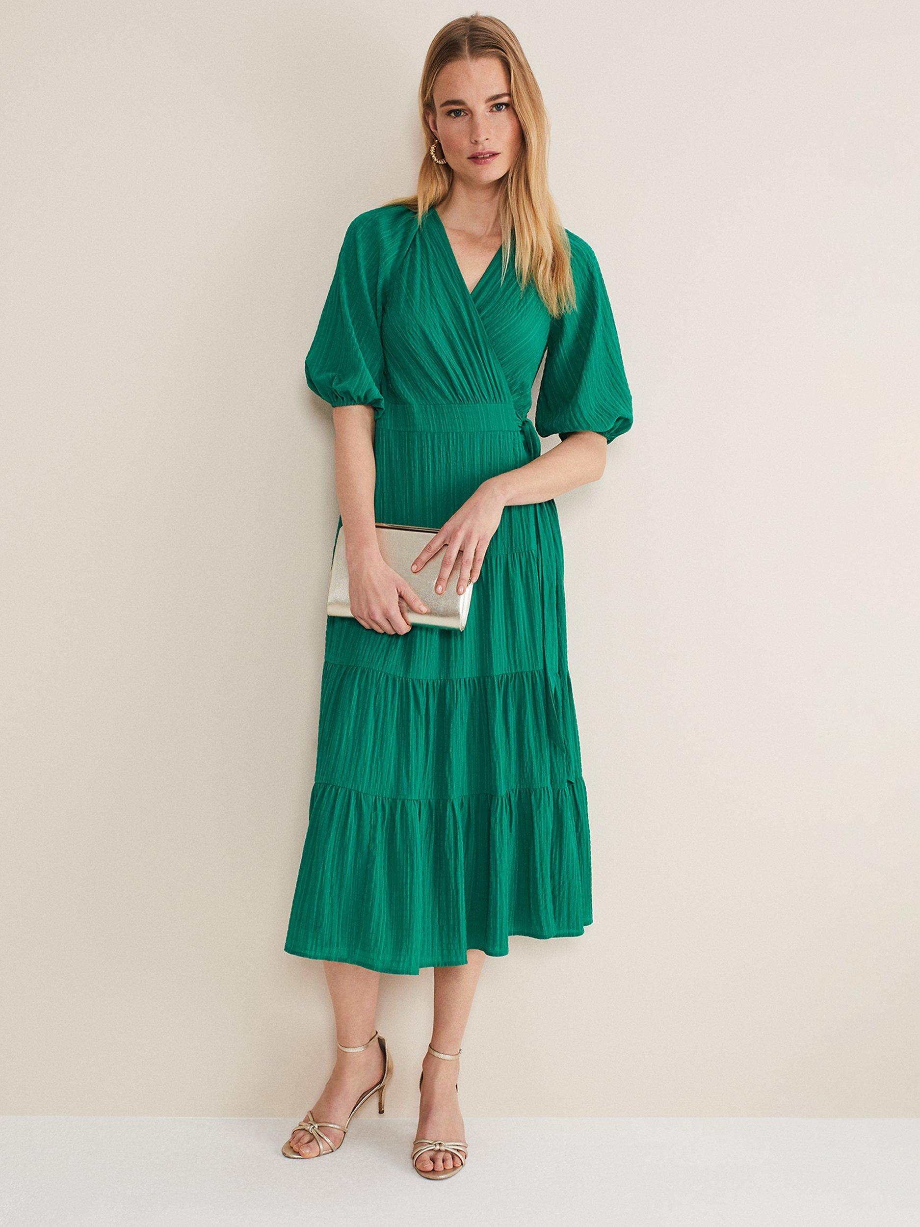Product image 1 of 7, which shows Phase Eight Morven Wrap Midi Dress, Bright Green, 10