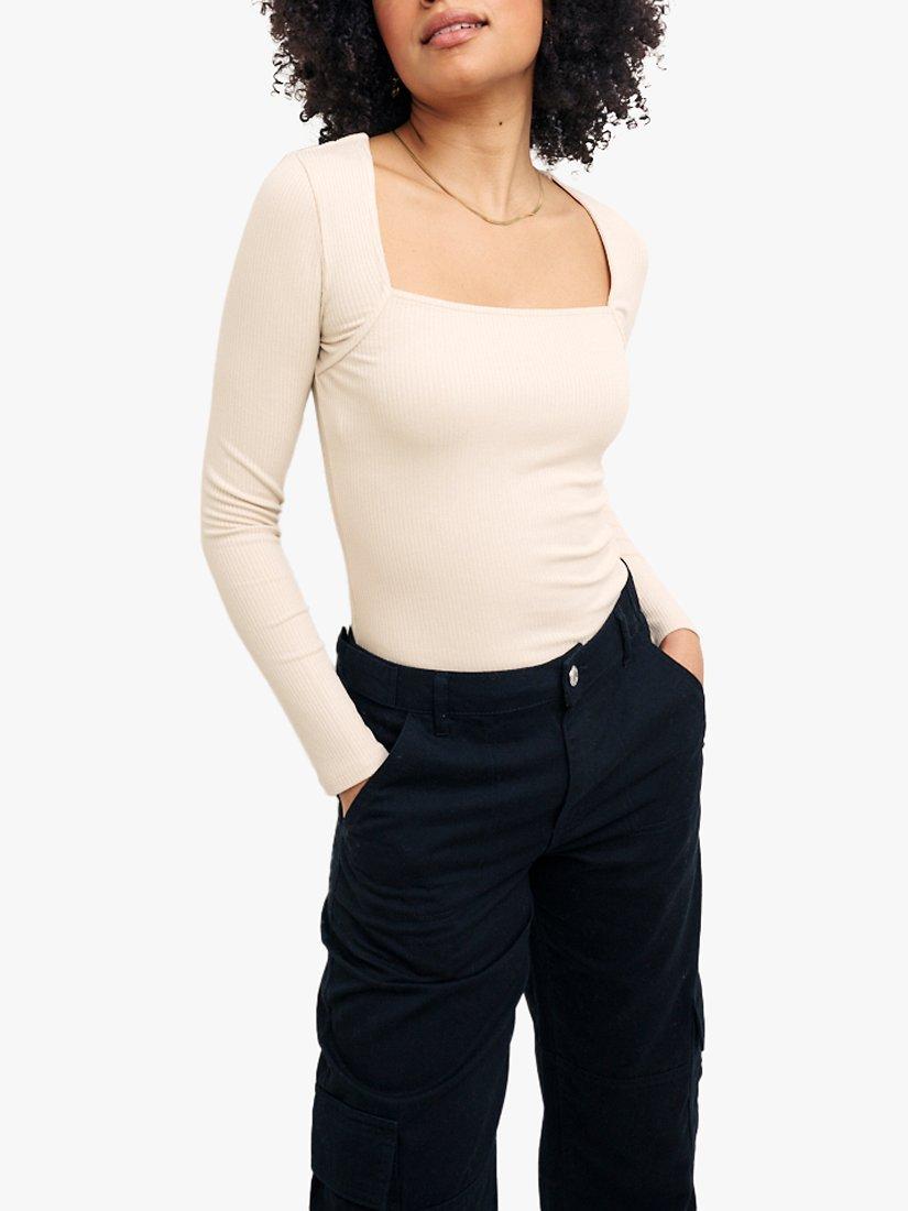 Nobody's Child Square Neck Long Sleeve Knit Top, Cream