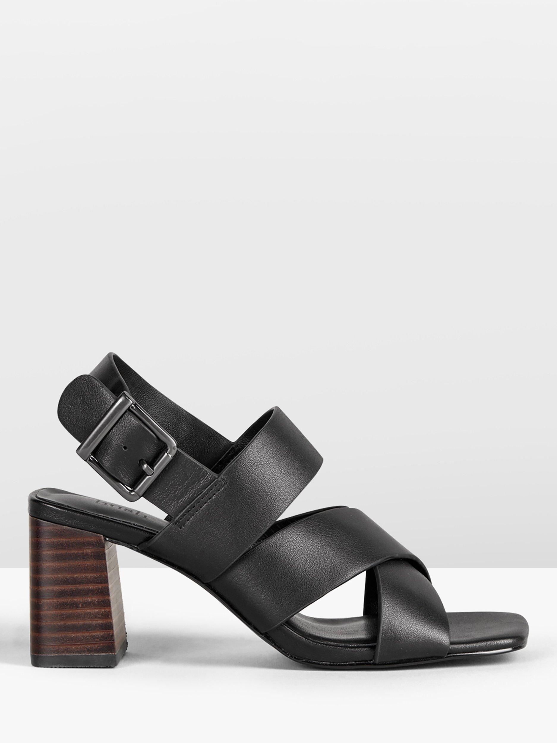 HUSH Ellery Heeled Leather Sandals, Black, 3