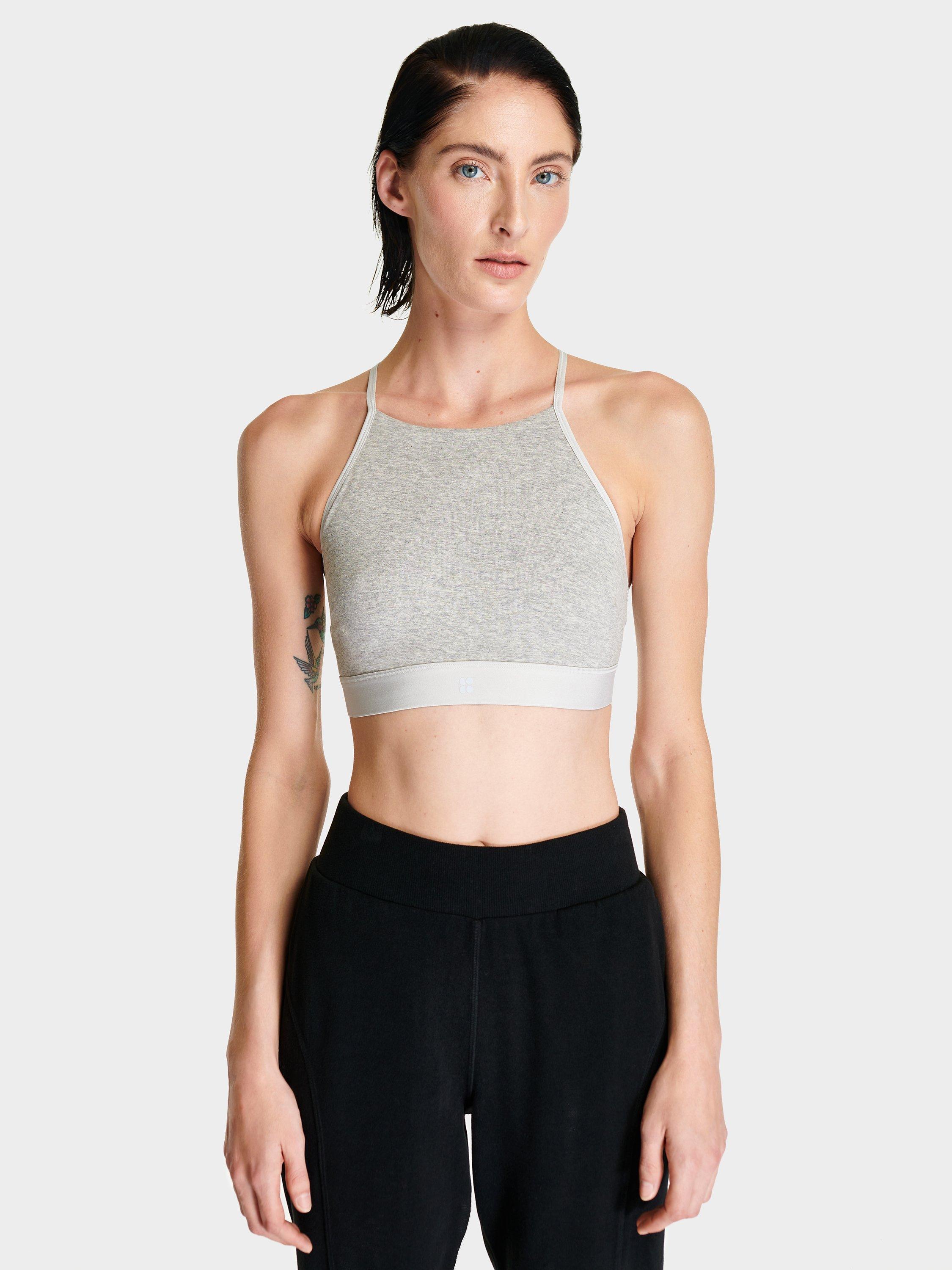 Sweaty Betty Sundown Soft Cotton High Neck Bralette, Light Grey Heather