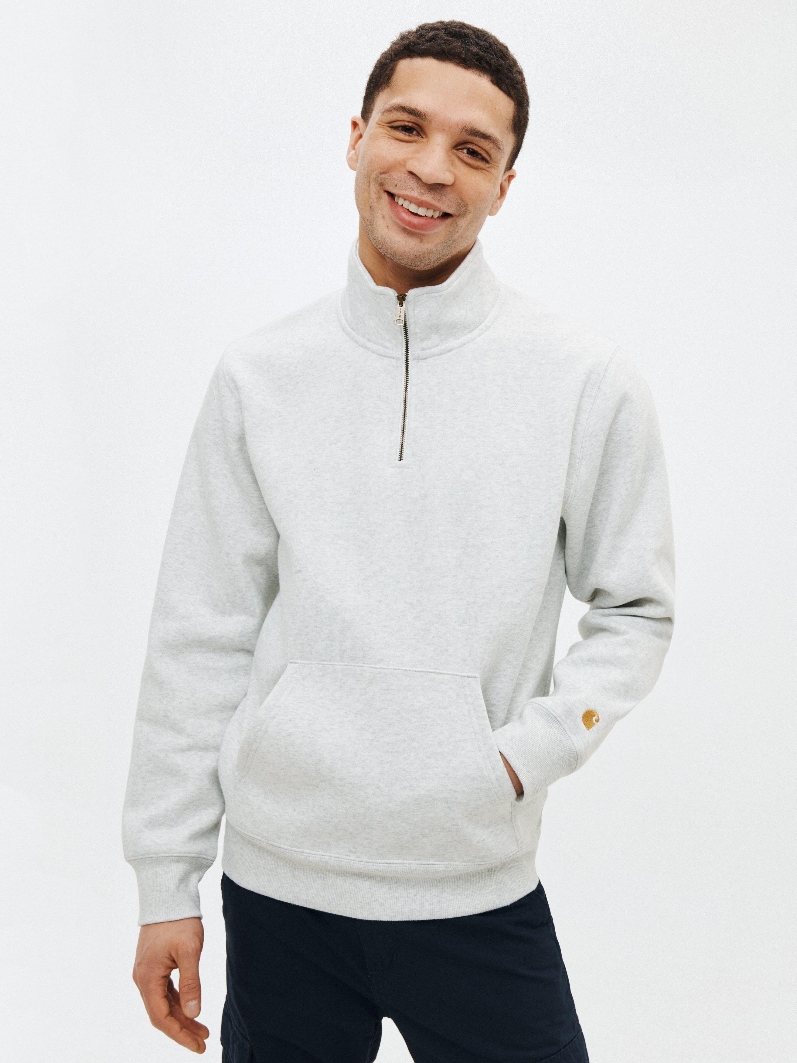 Carhartt WIP Chase Neck Zip Jumper, Light Grey