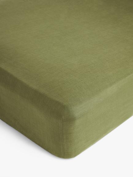 John Lewis Washed Linen Fitted Sheet, Avocado Green