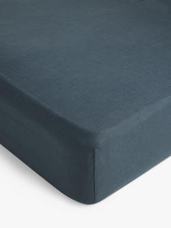 John Lewis Washed Linen Fitted Sheet, Denim Blue